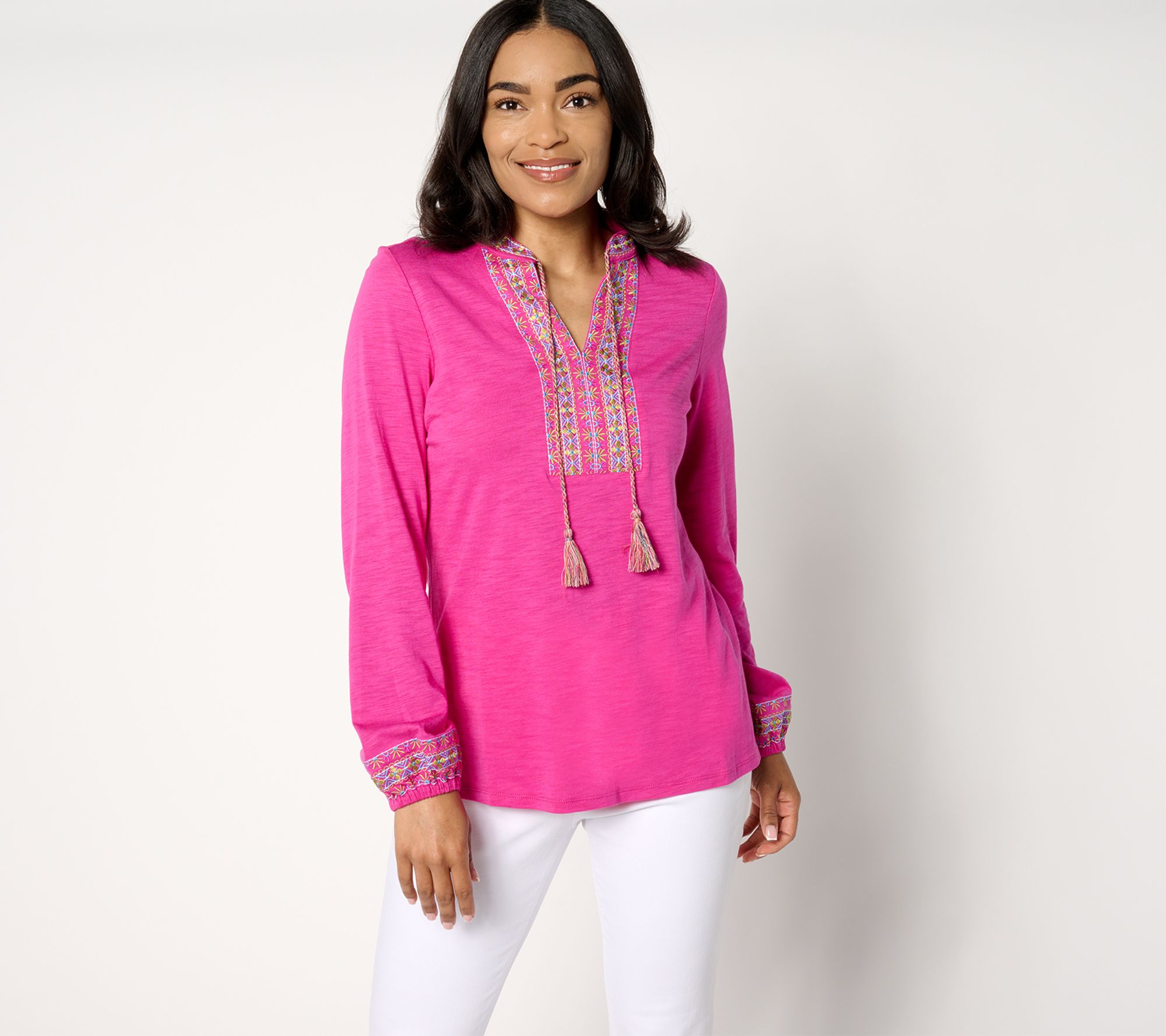 "As Is" Belle by Kim Gravel Balloon Sleeve Embroidered Tassel Top