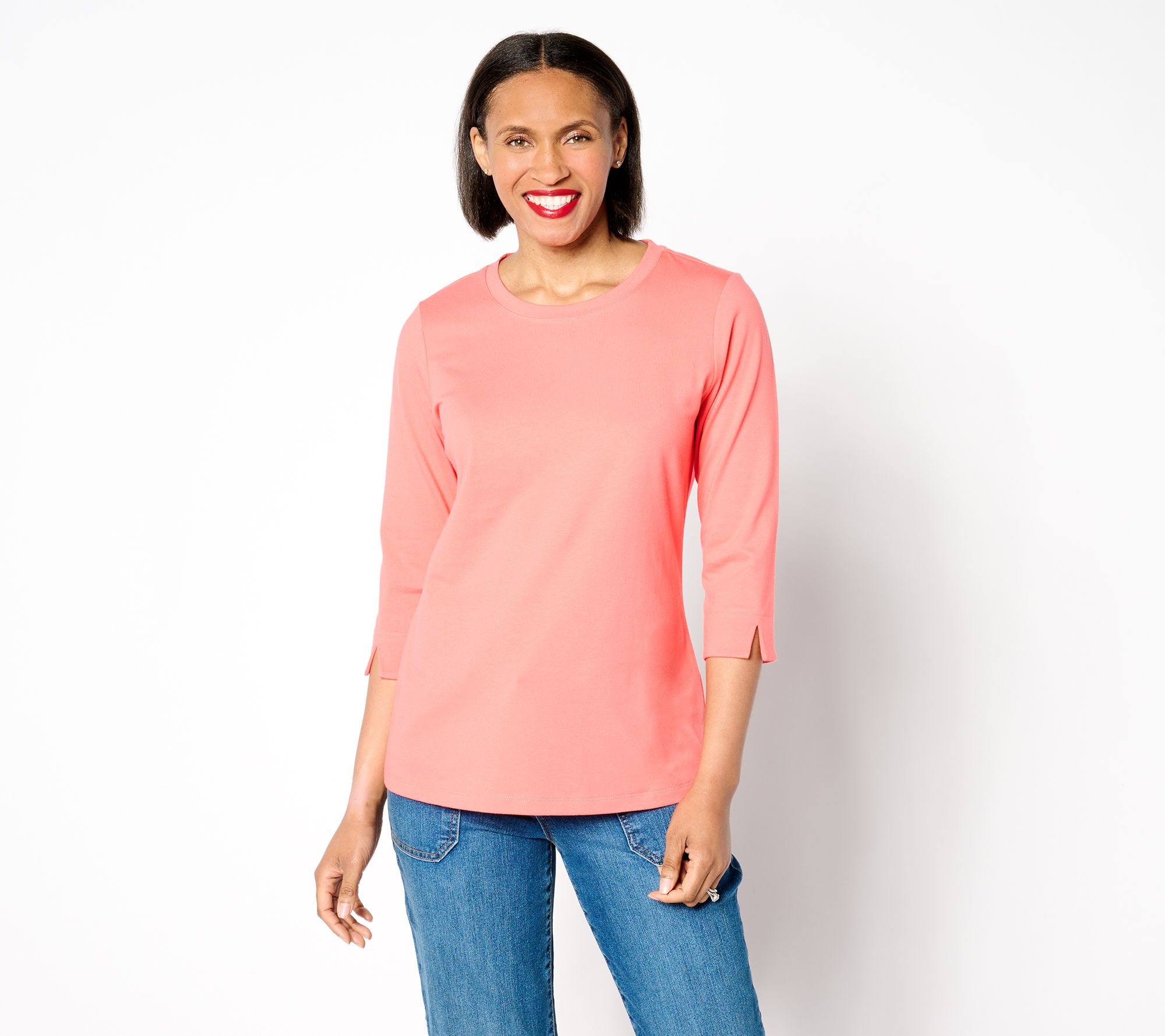 "As Is" Denim & Co. Essentials Perfect Jersey Round Neck 3/4 Sleeve Top
