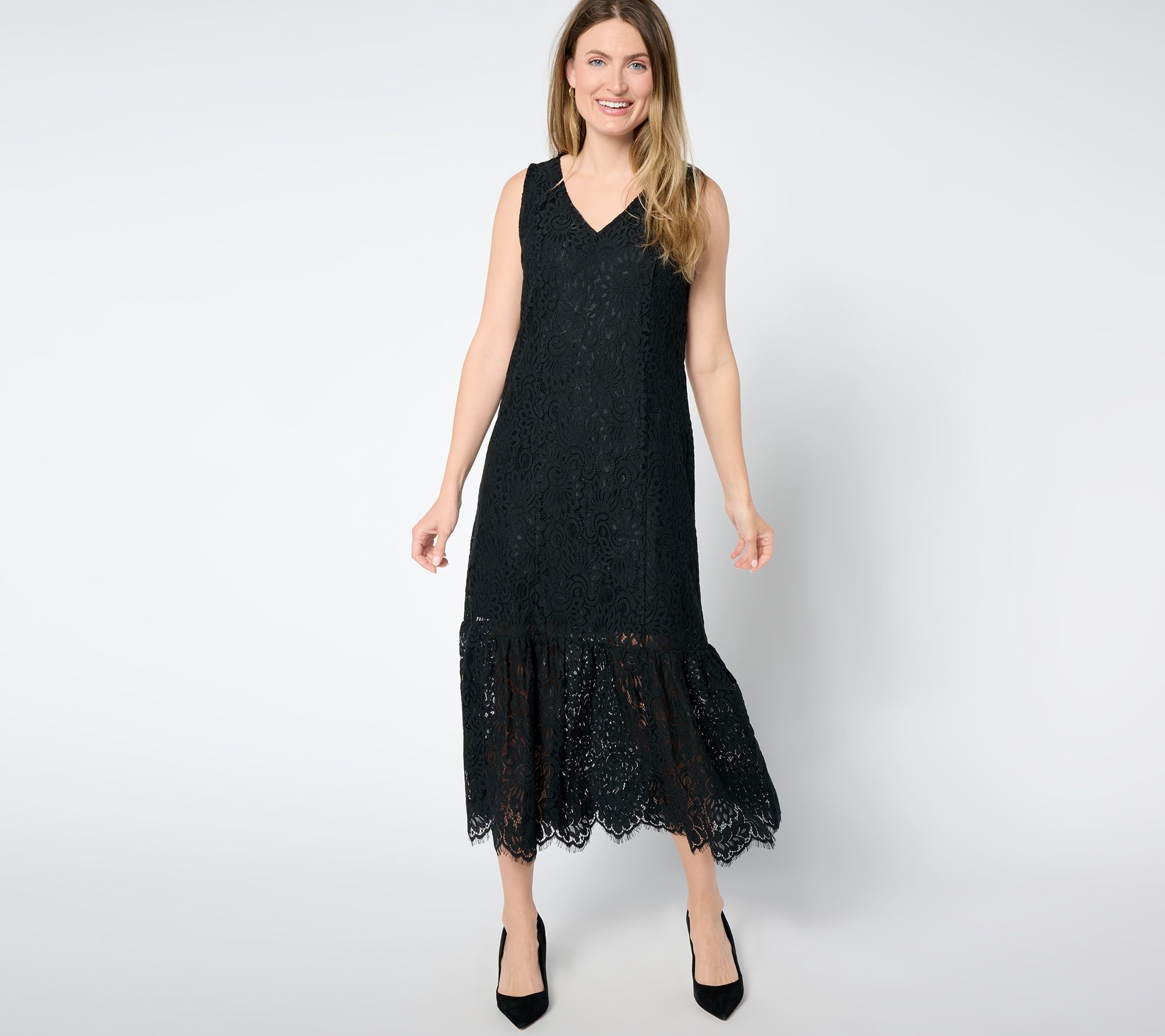 "As Is" Attitudes by Renee Petite Illusion Waist Lace Maxi Dress