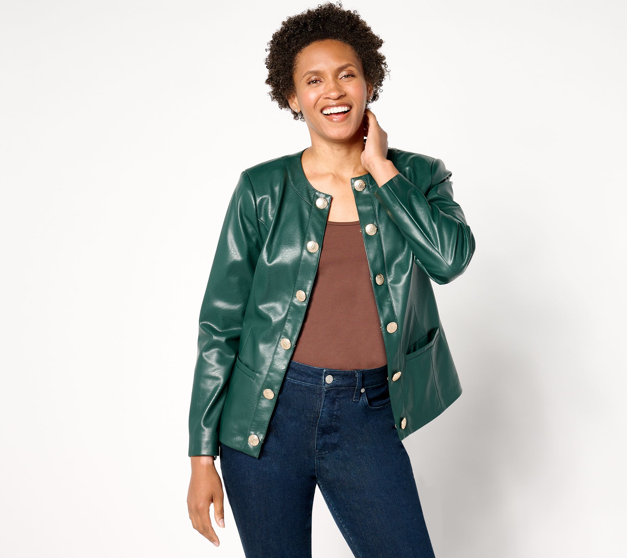 "As Is" GRAVER Susan Graver Faux Leather Long Sleeve Jacket