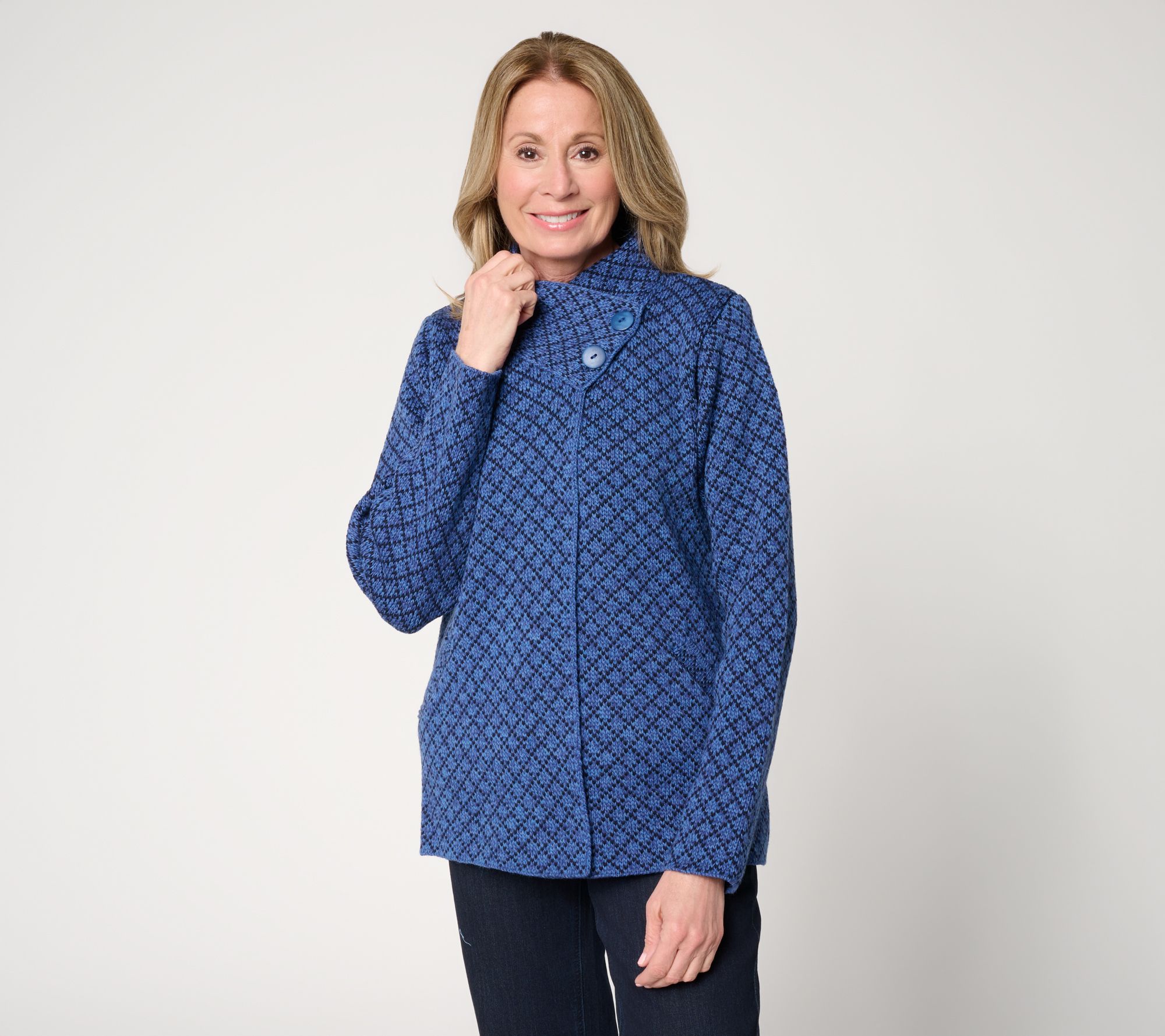 Aran Crafts Merino Wool Jacquard Two-Button Cardigan