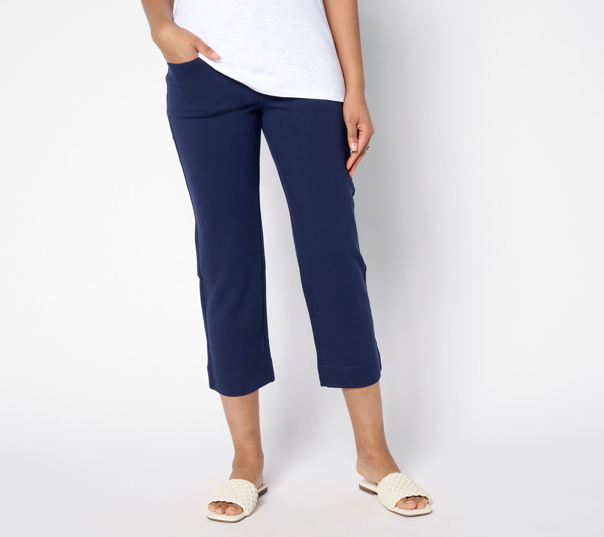 Belle by Kim Gravel Petite Ponte Wide Hem Resort Crop Pants