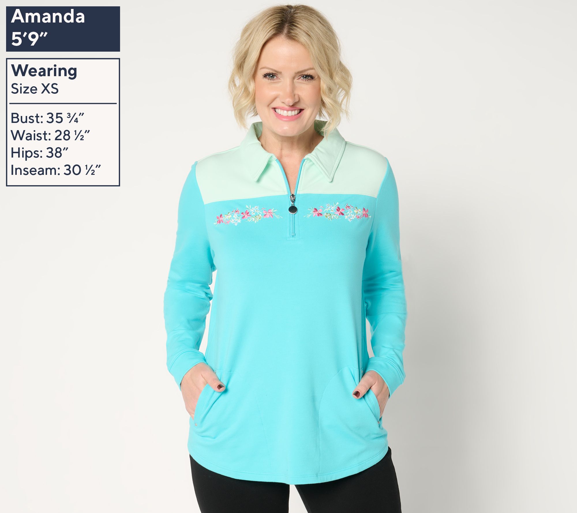 Sport Savvy Colorblocked French Terry 3/4 Zip Jacket with