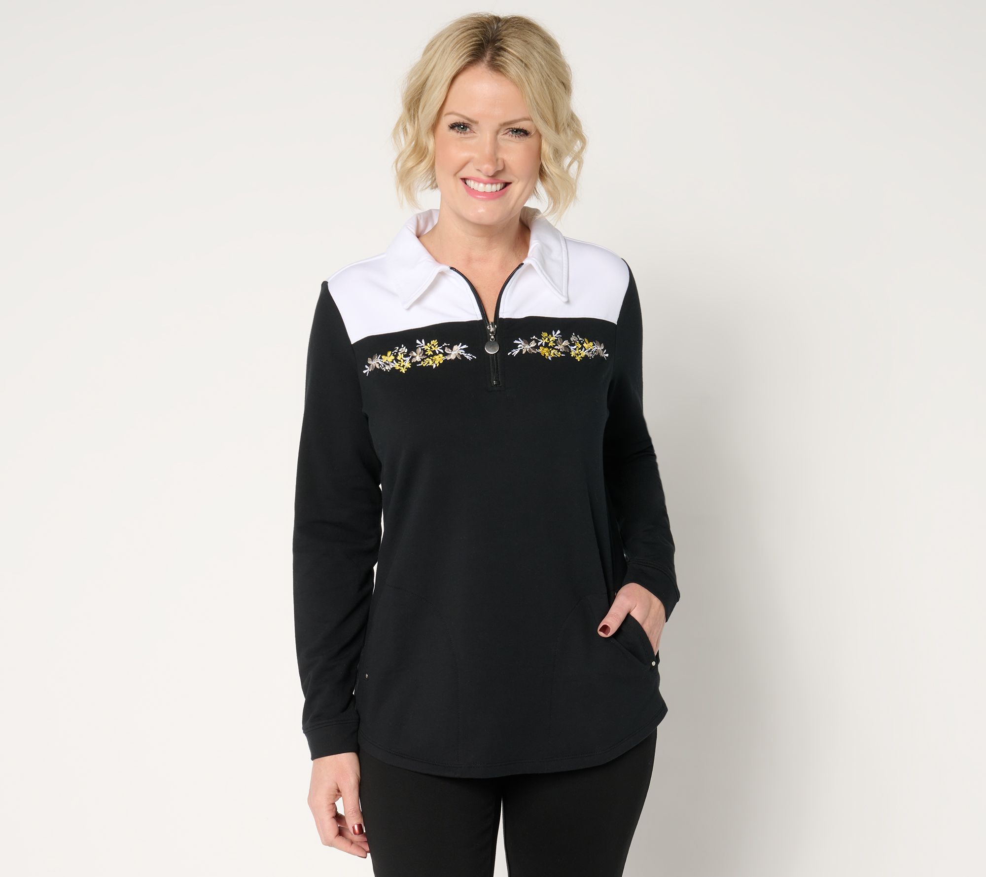 Sport Savvy Colorblocked French Terry 3/4 Zip Jacket with Embroidery