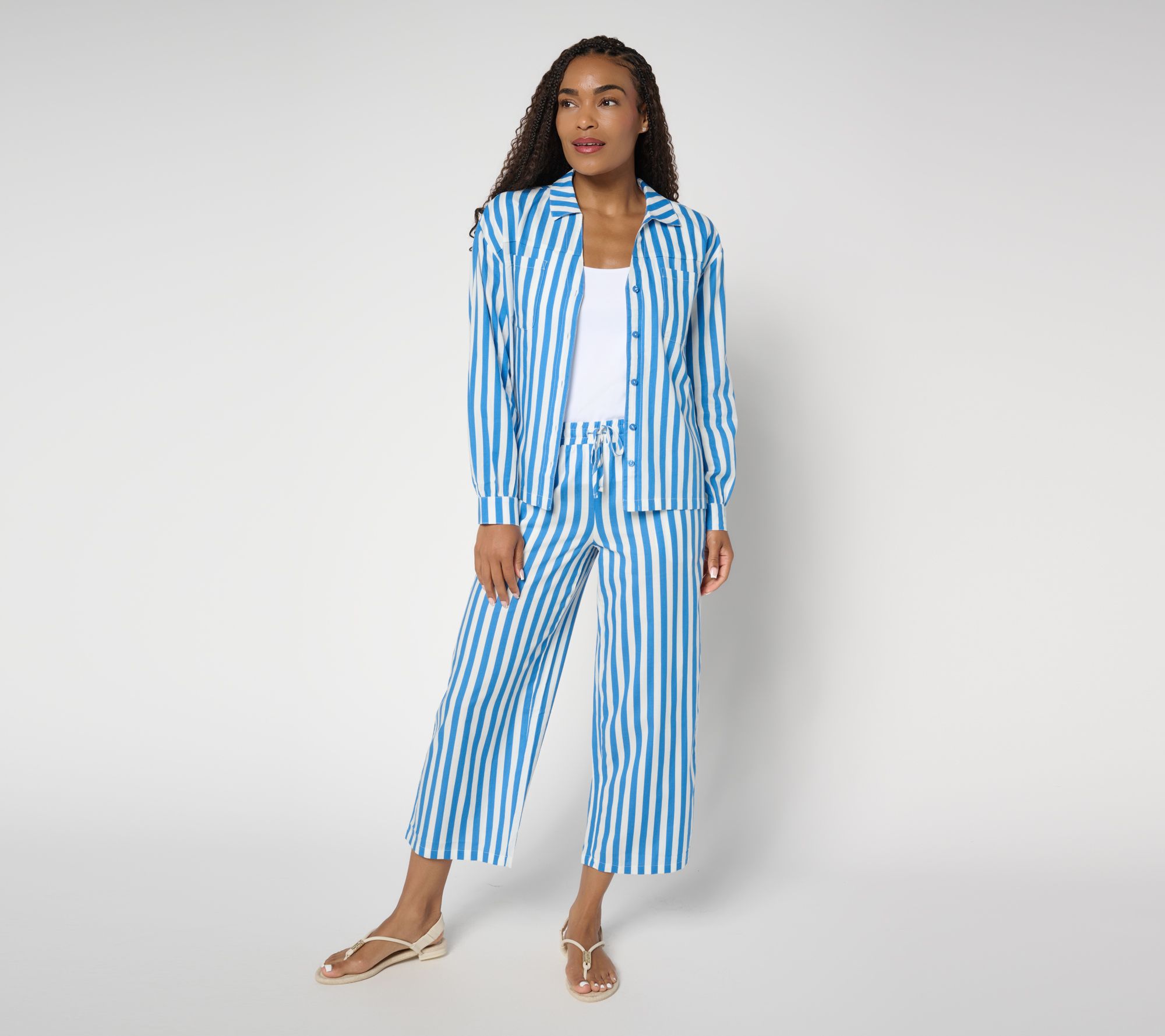 MUK LUKS Collared Long Sleeve and Pant Beach Cover Up