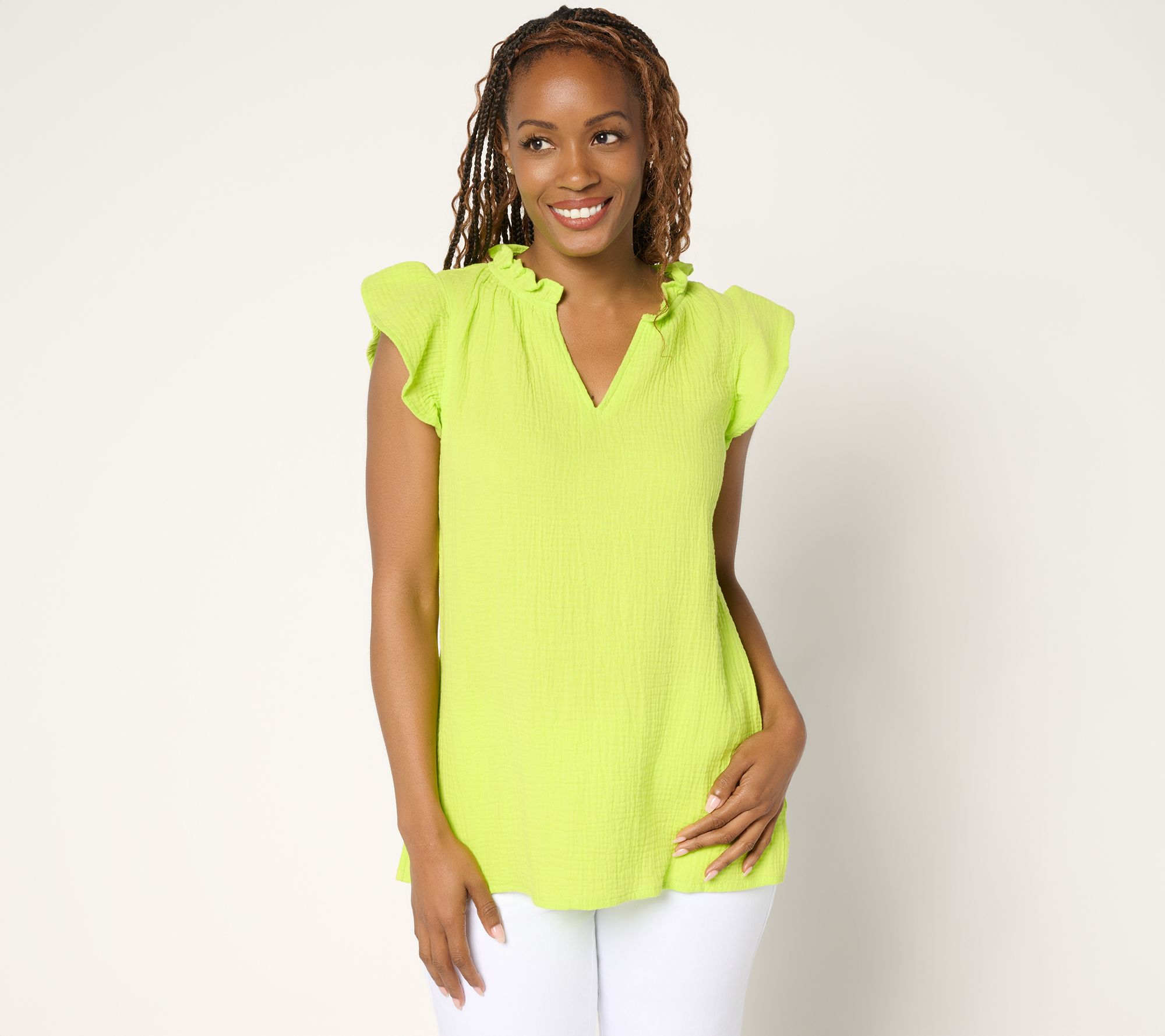 Belle Beach by Kim Gravel 100% Cotton Gauze Flounce Sleeve Top