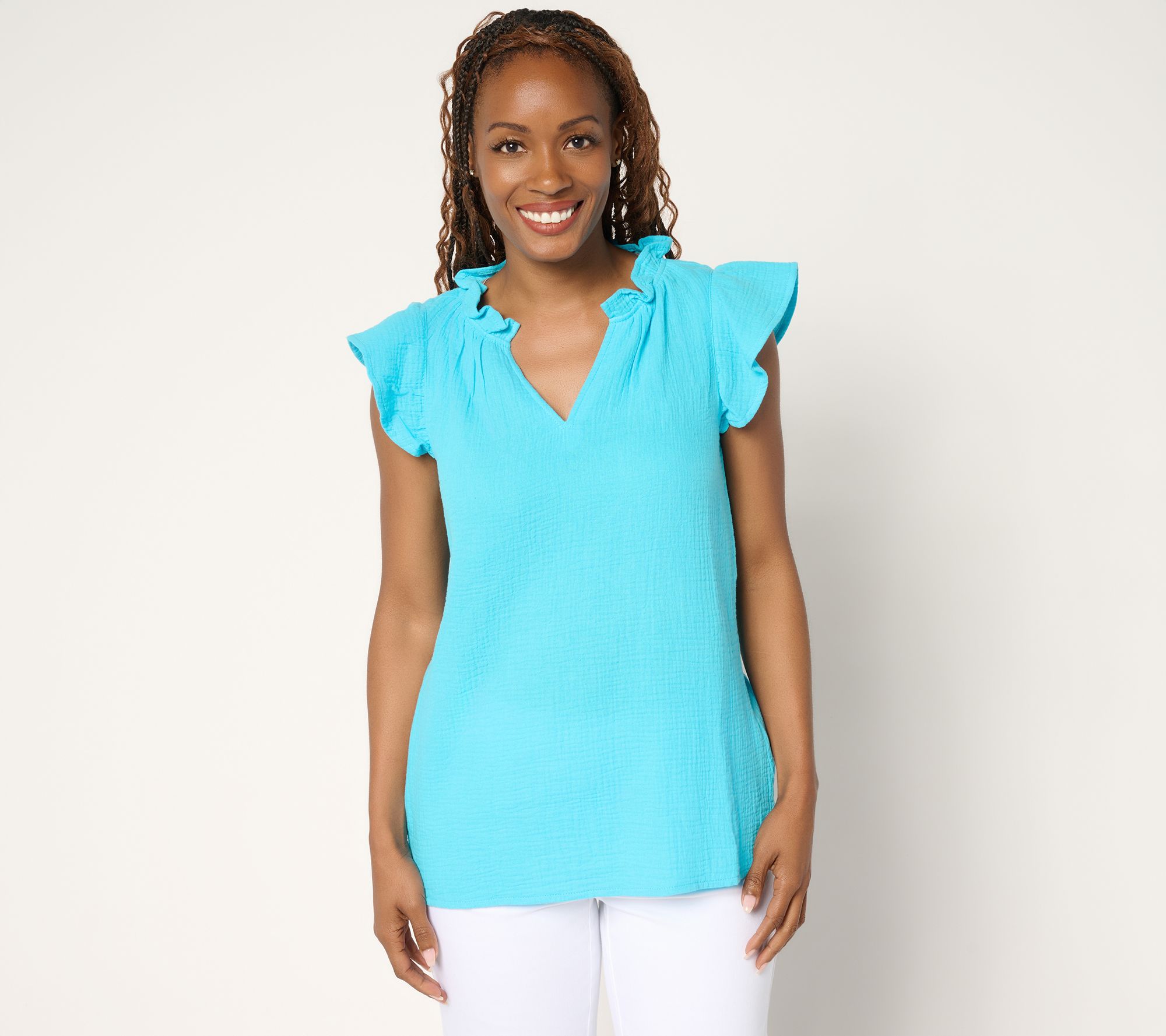Belle Beach by Kim Gravel 100% Cotton Gauze Flounce Sleeve Top