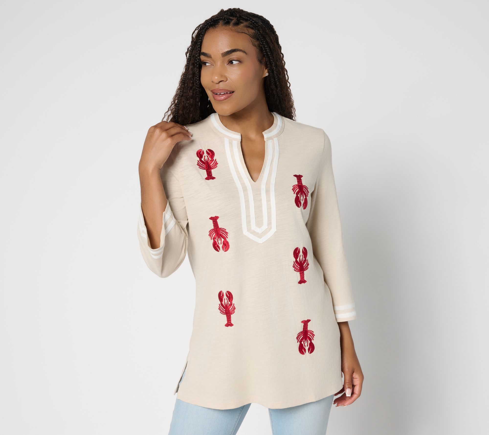 Bellisima by Kim Gravel Regular Slub Knit Rock Lobster Top