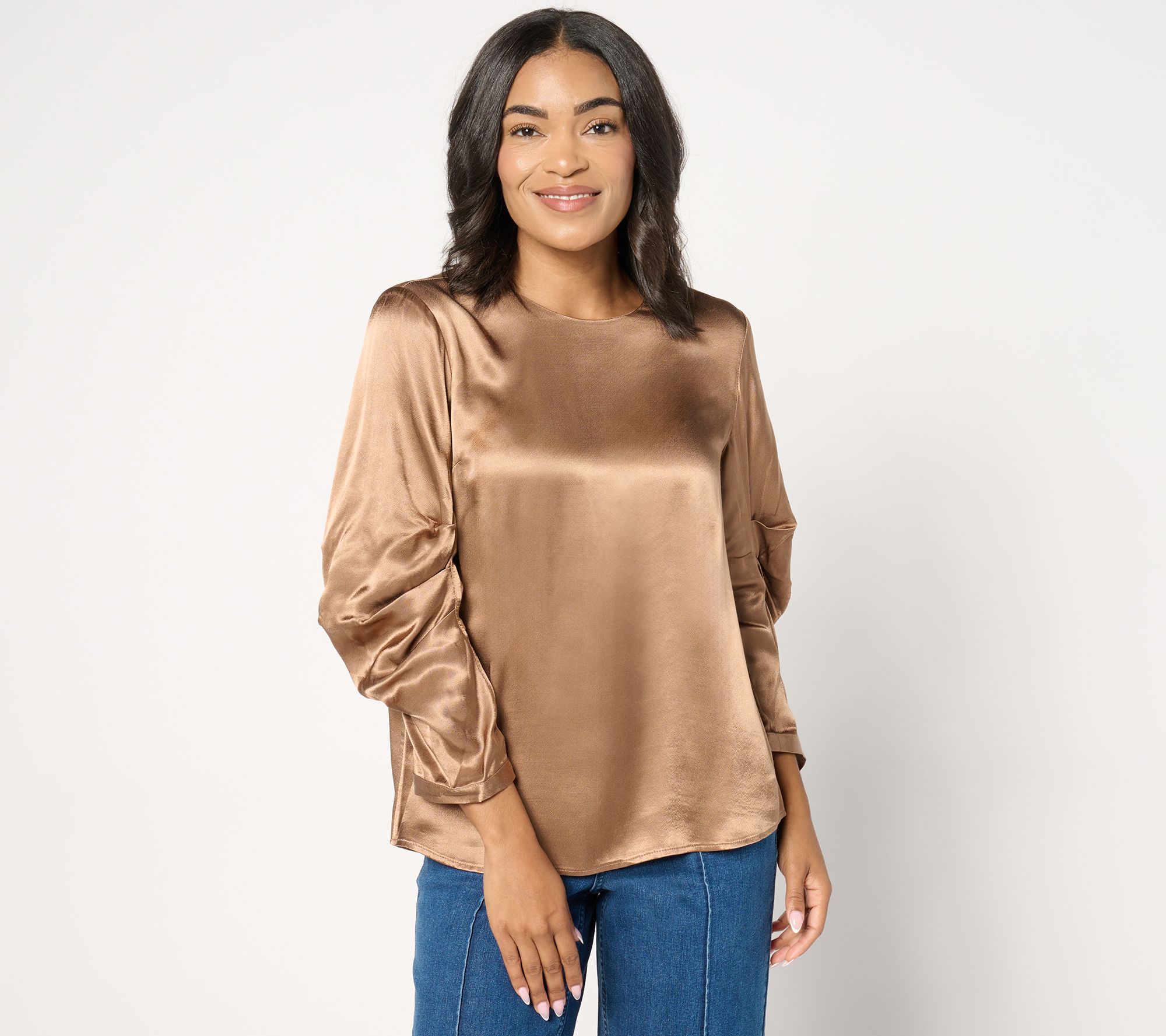 "As Is" Me by Jennie Garth Sterling Satin Blouse with Sleeve Detail