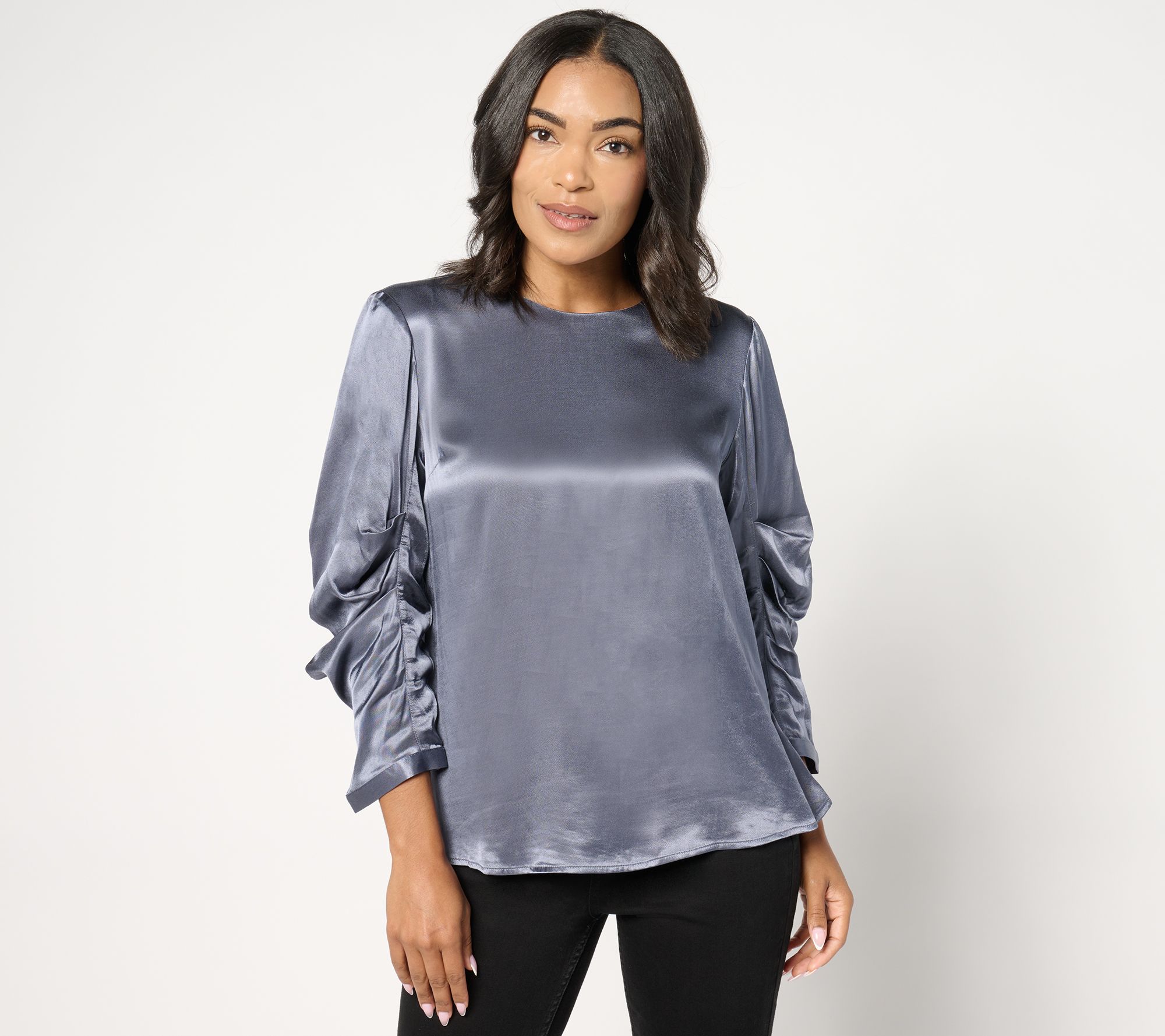 "As Is" Me by Jennie Garth Sterling Satin Blouse with Sleeve Detail