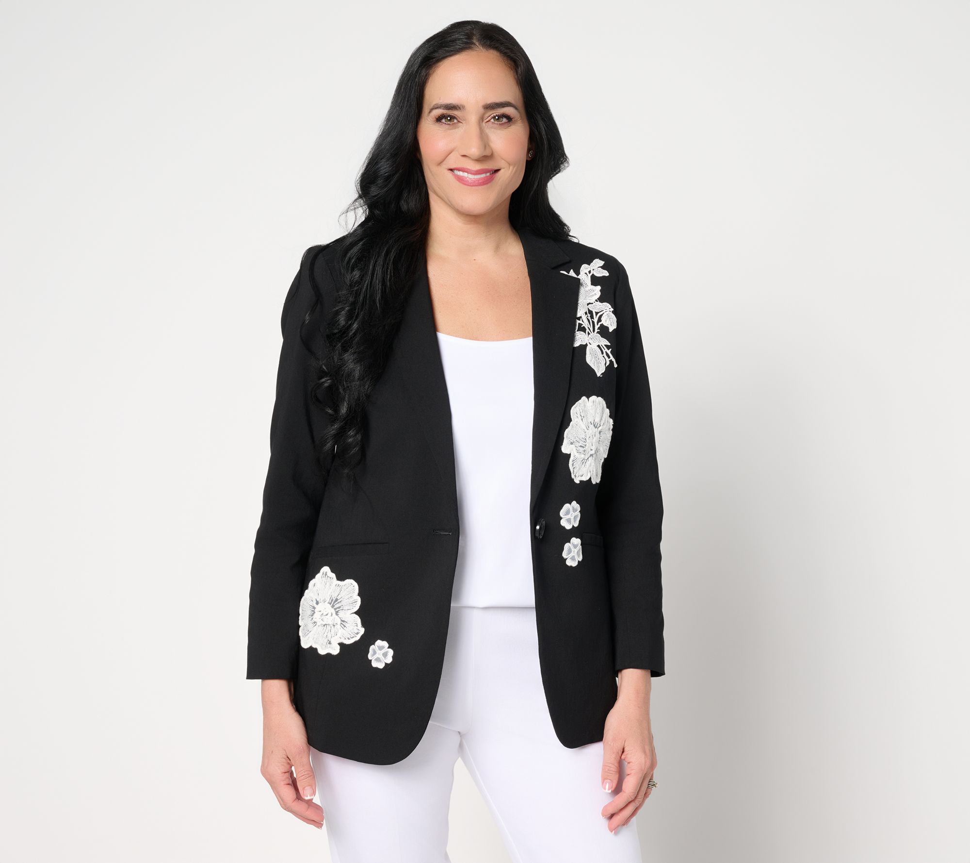GRAVER Susan Graver Petite Ultra Stretch Blazer with Lace Appliques