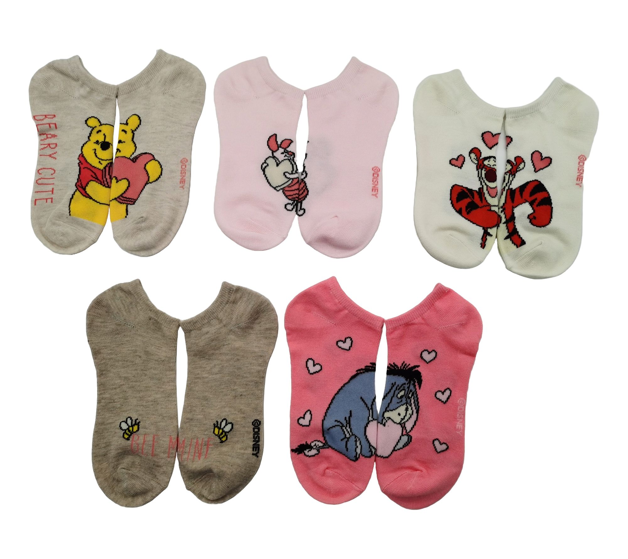 Ladies' Character Set of 5 Be My Valentine No-Show Socks