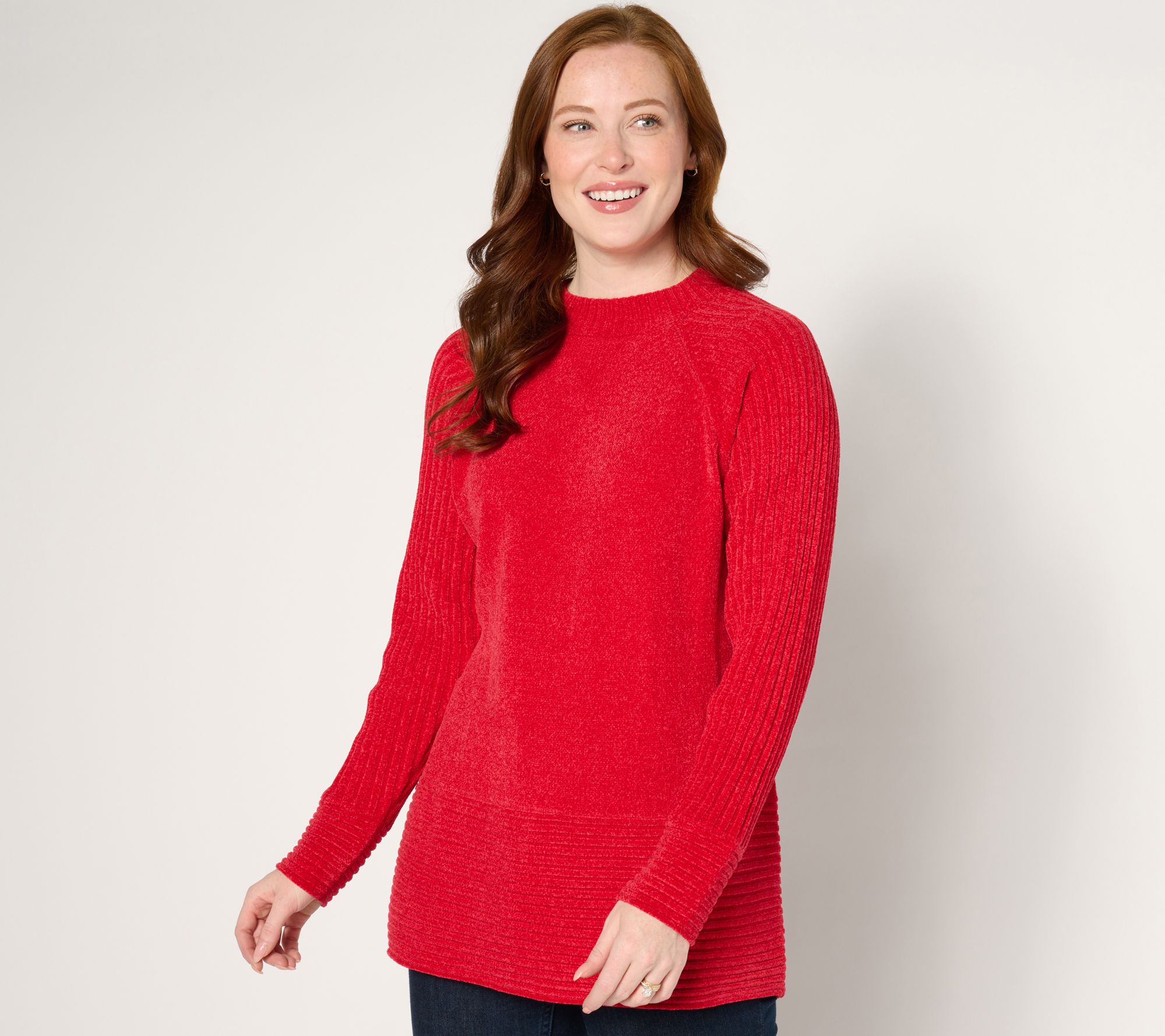 "As Is" Denim & Co. Archives Mock Neck Chenille Tunic Sweater