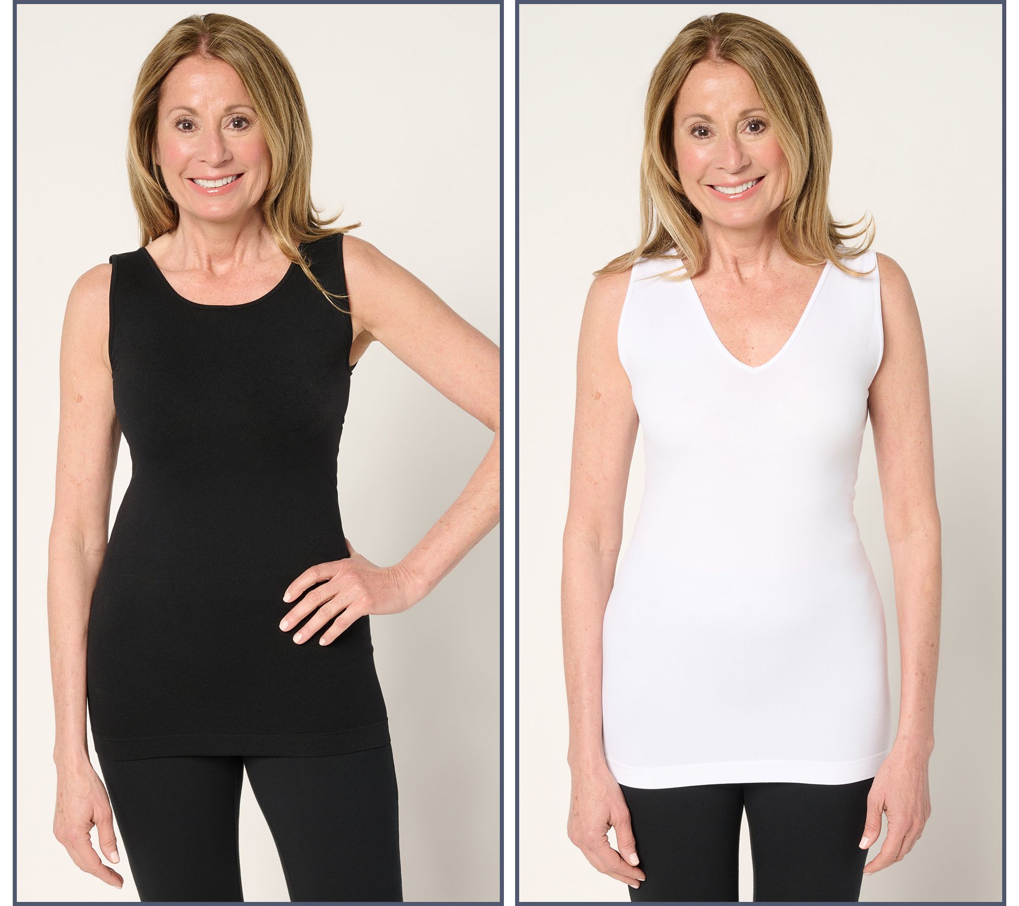 skinnytees Seamless Reversible Scoop to V-Neck Tank Set of 2