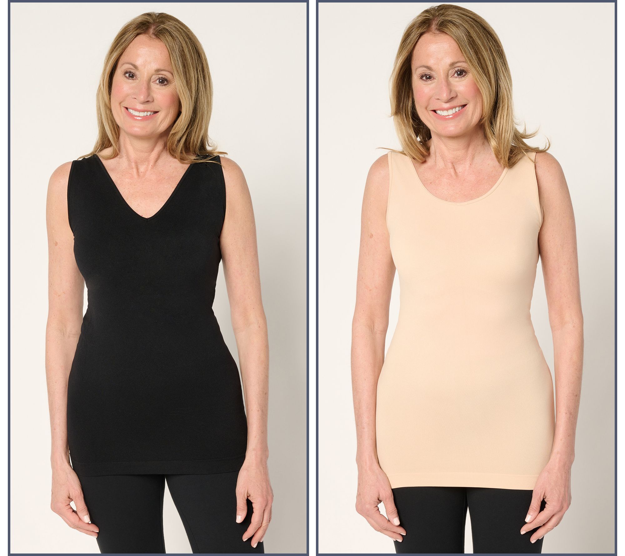 skinnytees Seamless Reversible Scoop to V-Neck Tank Set of 2