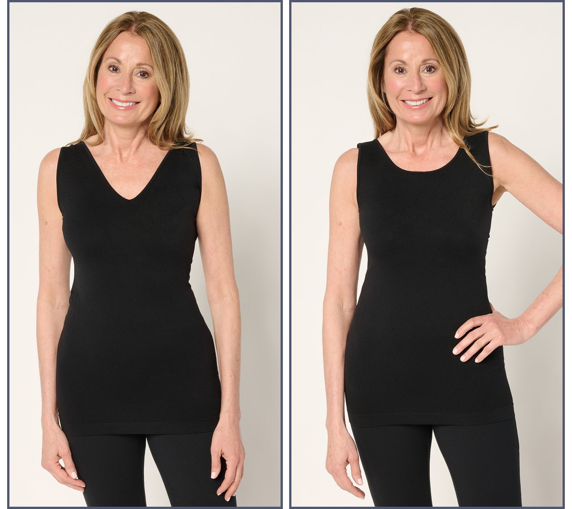 skinnytees Seamless Reversible Scoop to V-Neck Tank Set of 2