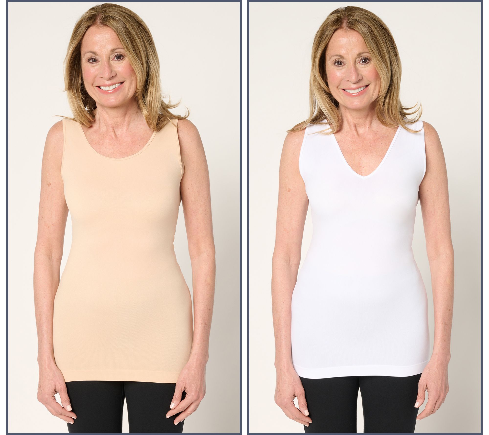 skinnytees Seamless Reversible Scoop to V-Neck Tank Set of 2