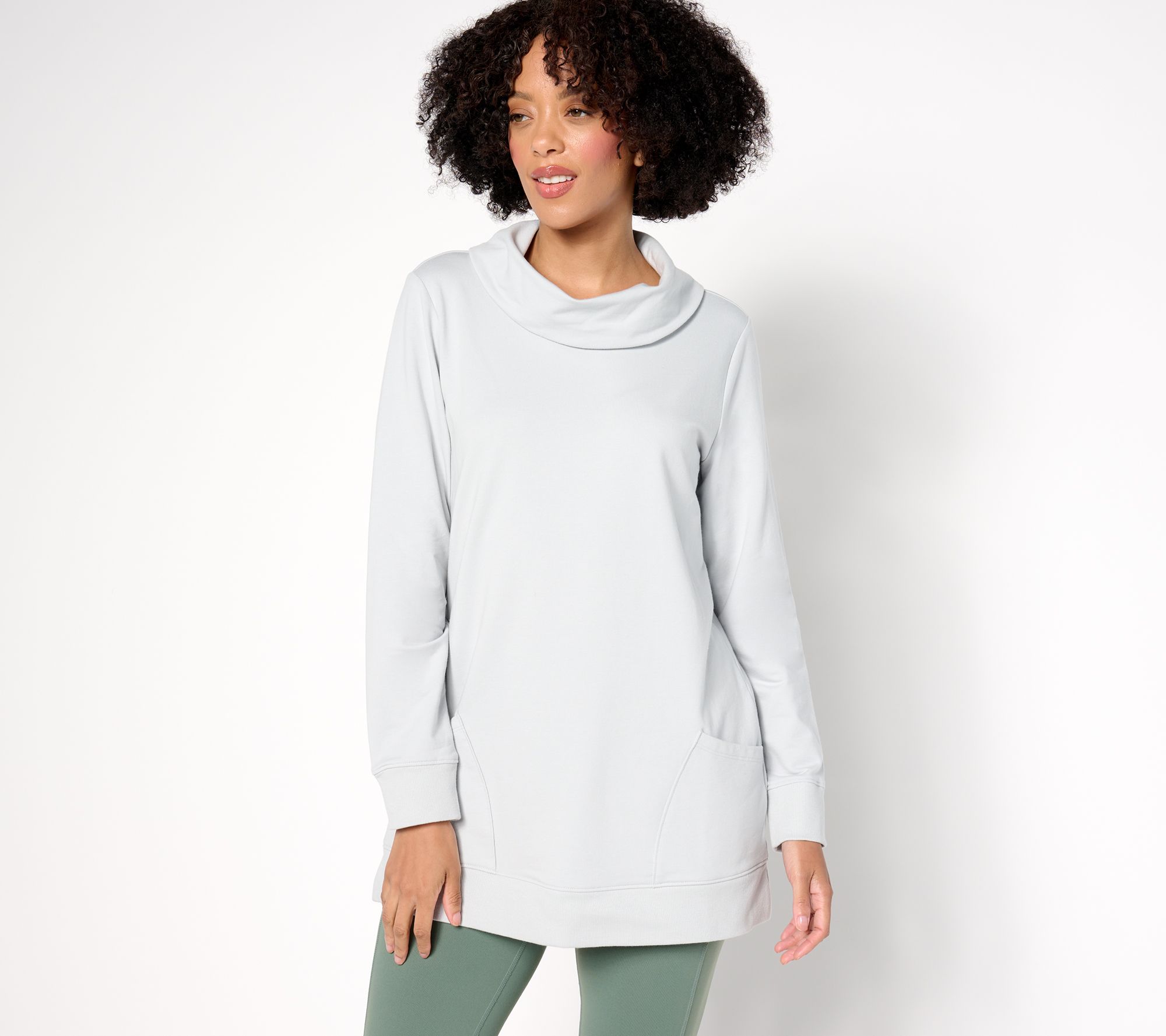 "As Is" Denim & Co. Active French Terry Cowl Neck Tunic Pullover