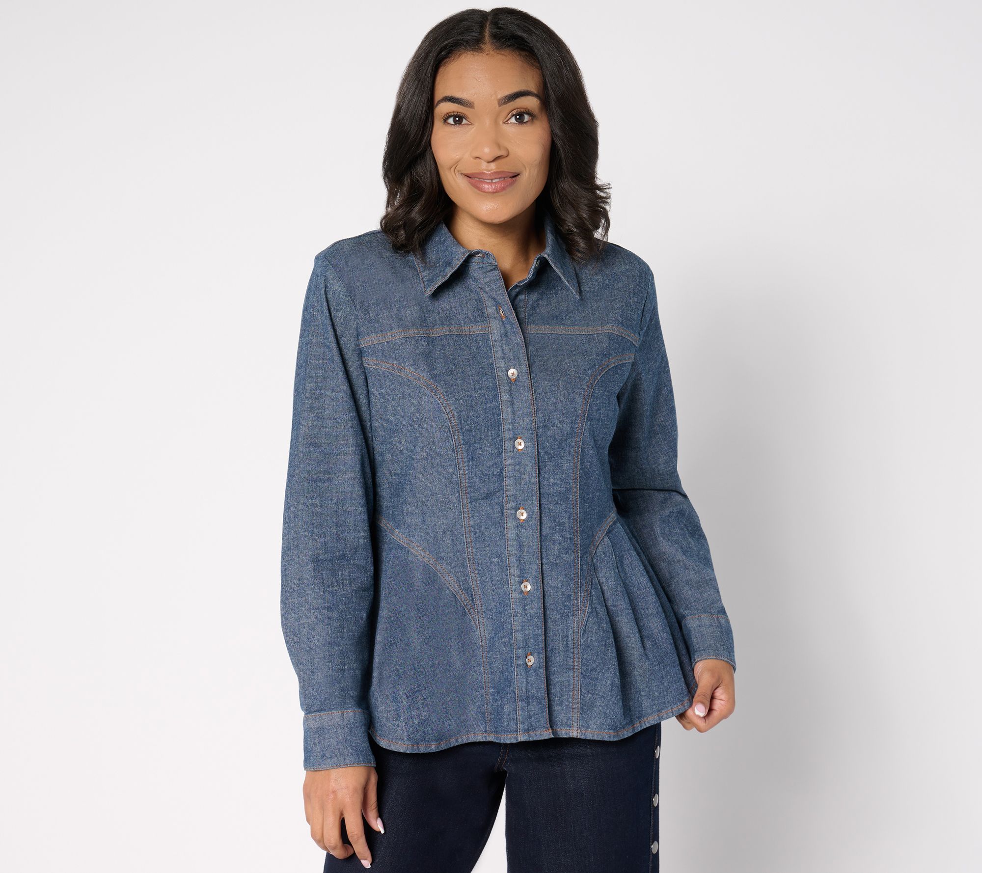 "As Is" Peace Love World Black Label Denim Shirt w/ Novelty Seams