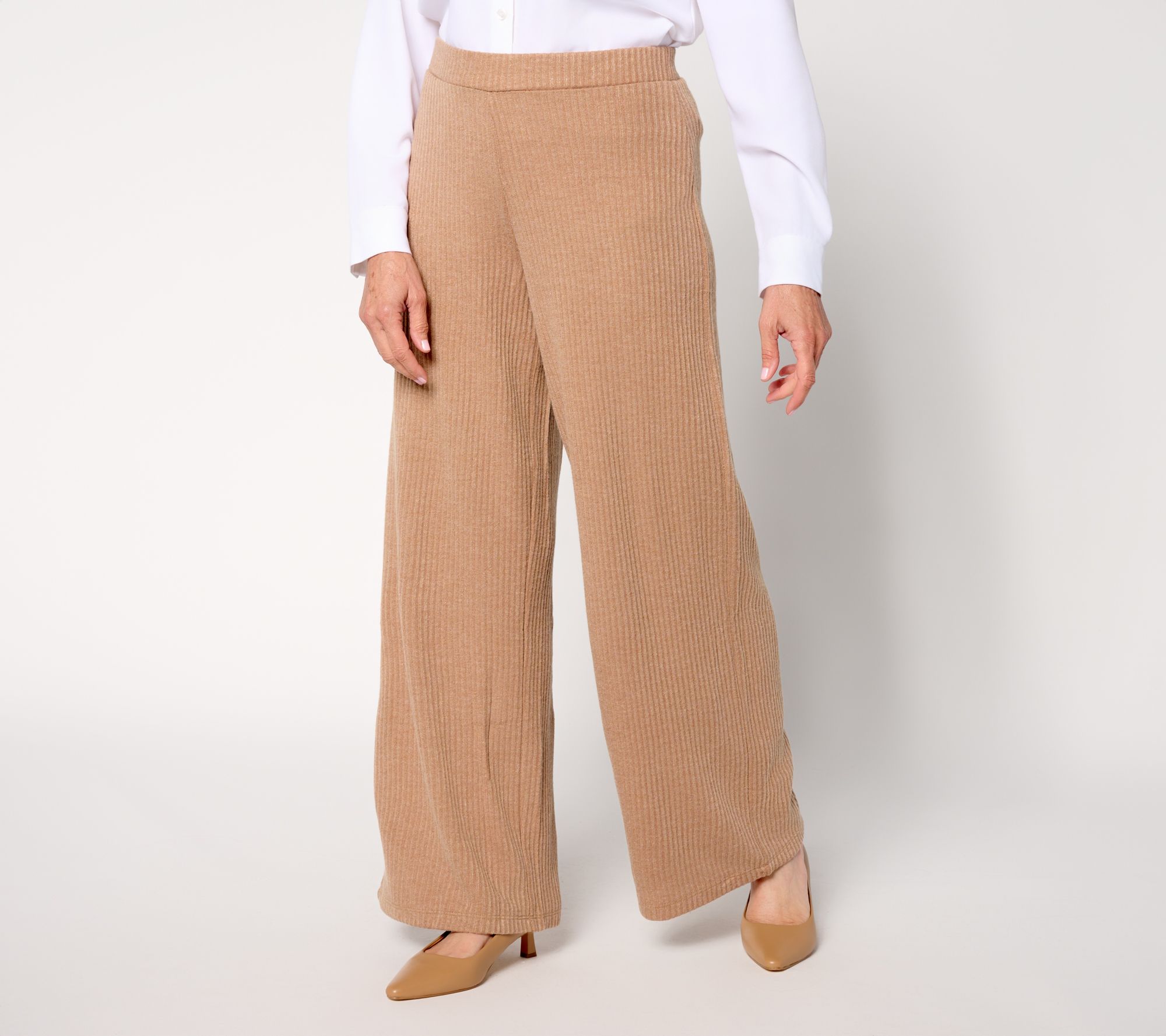 Dennis Basso Petite Easy Rib Wide Leg Pull On Pant