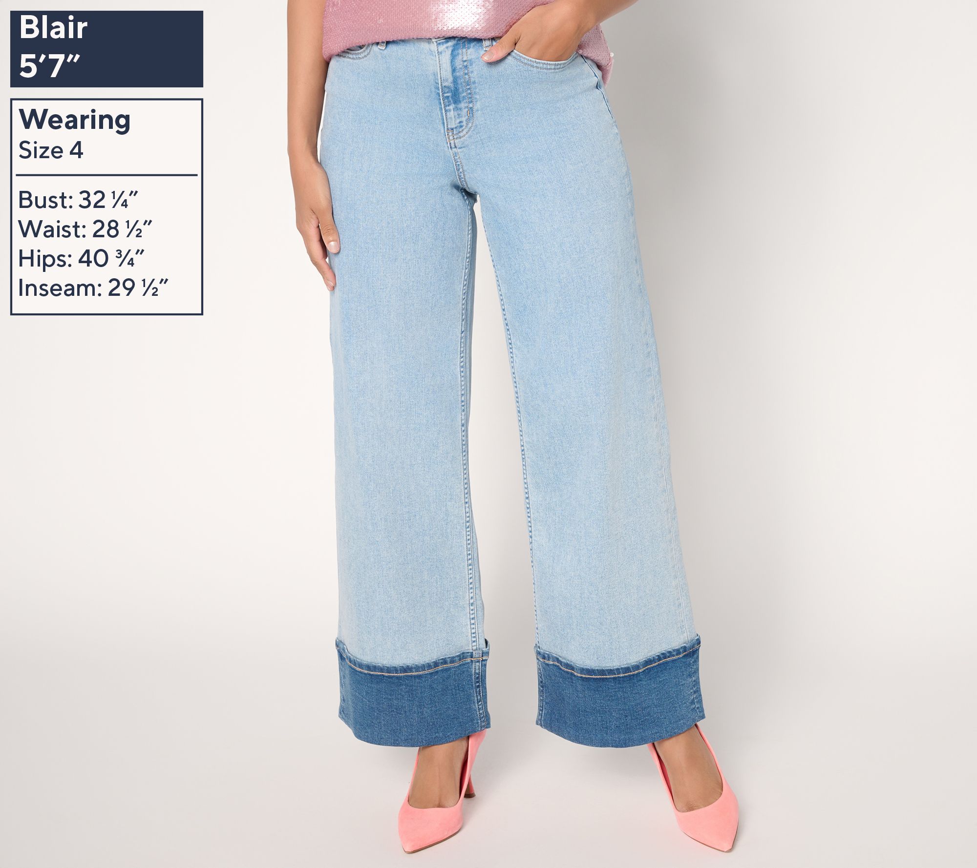 LOGO by Lori Goldstein Regular Wide Full-Length Cuff Jeans