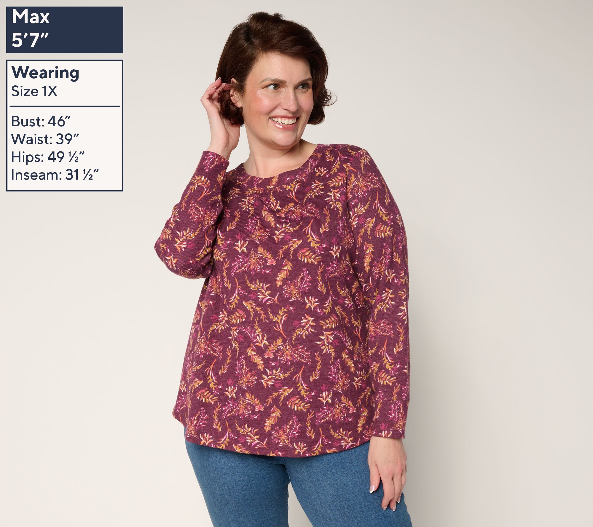 Denim & Co. Printed Floral Waffle Knit Round Neck Top - QVC.com