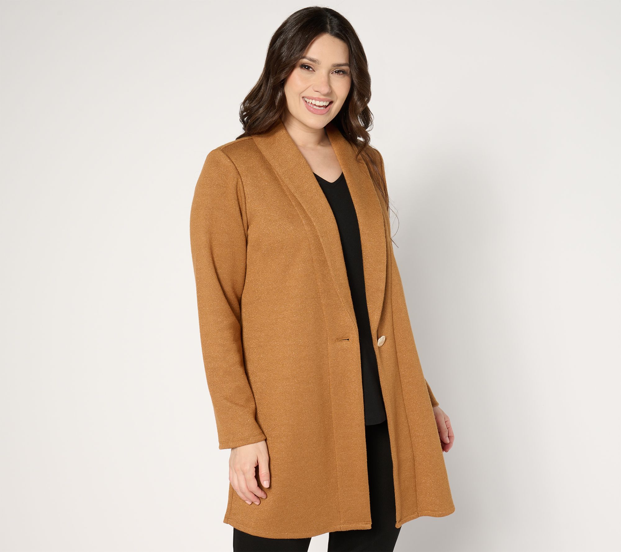 "As Is" Dennis Basso Petite Metallic Knit Sweater with Shawl Collar