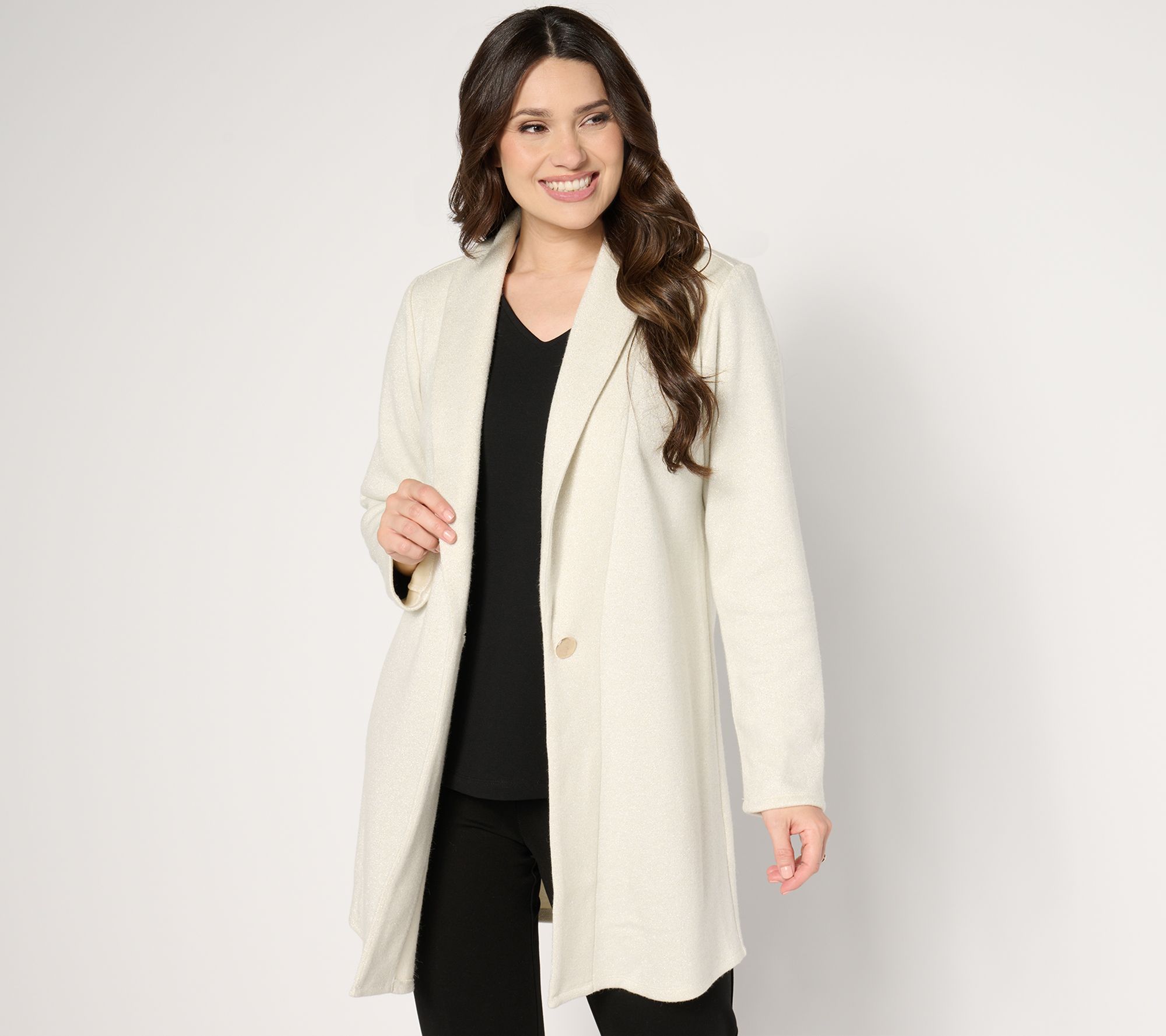 "As Is" Dennis Basso Petite Metallic Knit Sweater with Shawl Collar