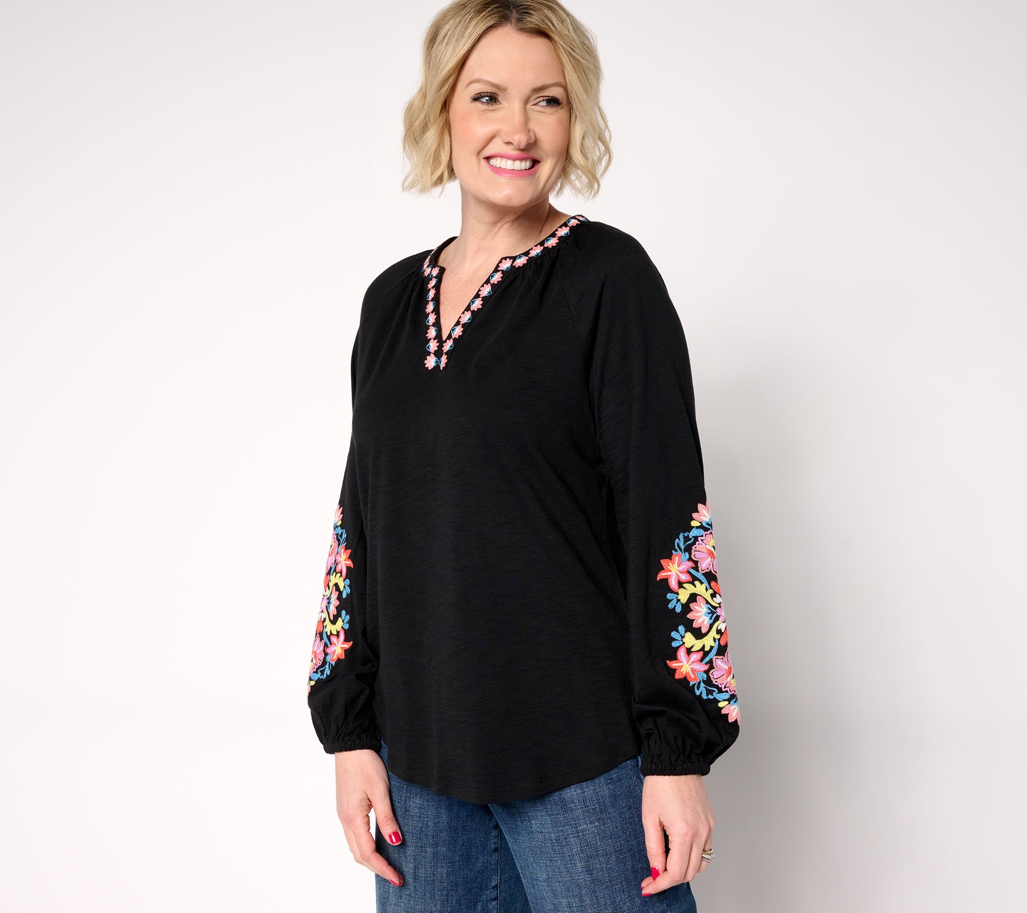 "As Is" Belle Boho by Kim Gravel Slub Knit Exotique Floral Top
