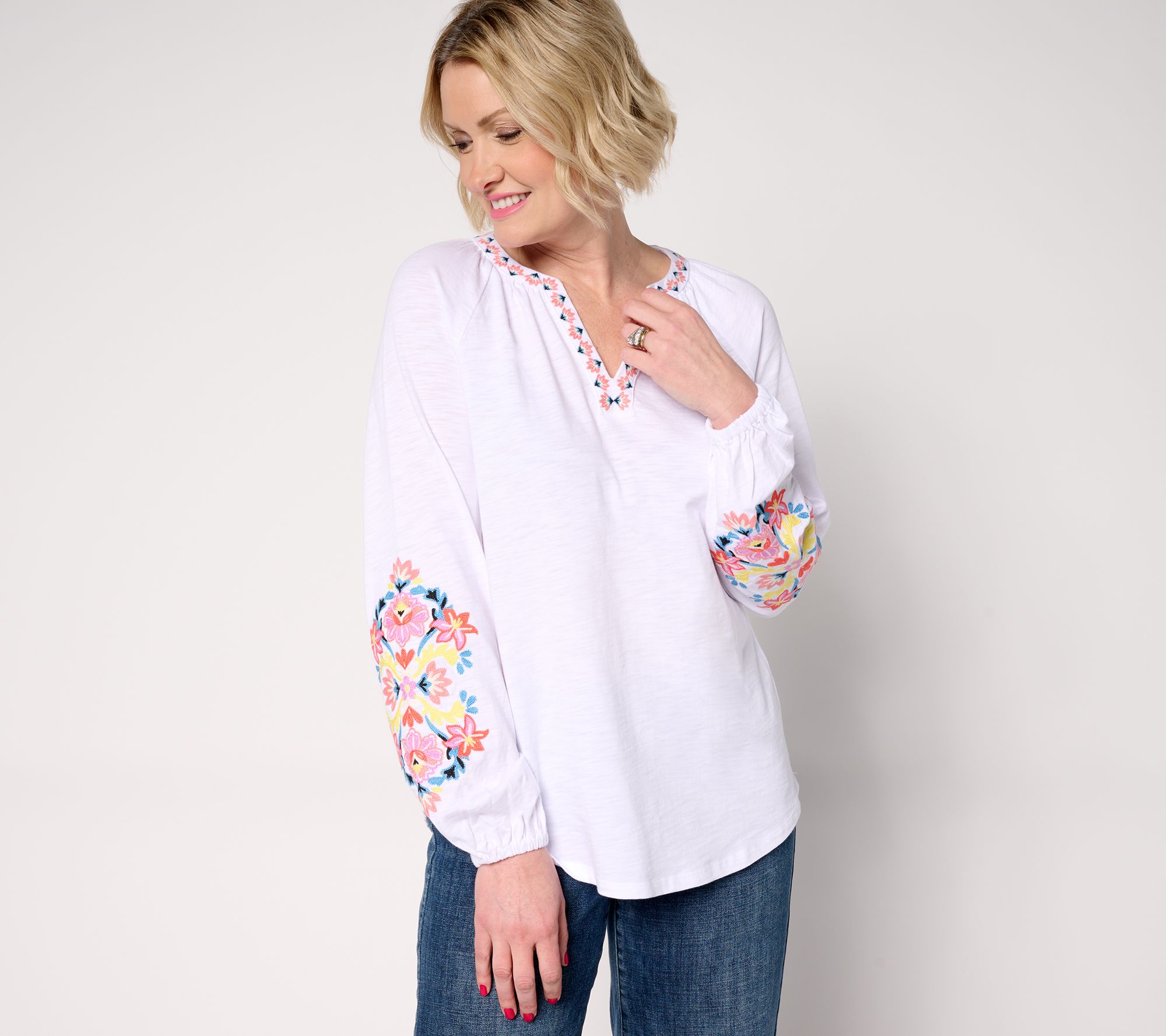 "As Is" Belle Boho by Kim Gravel Slub Knit Exotique Floral Top
