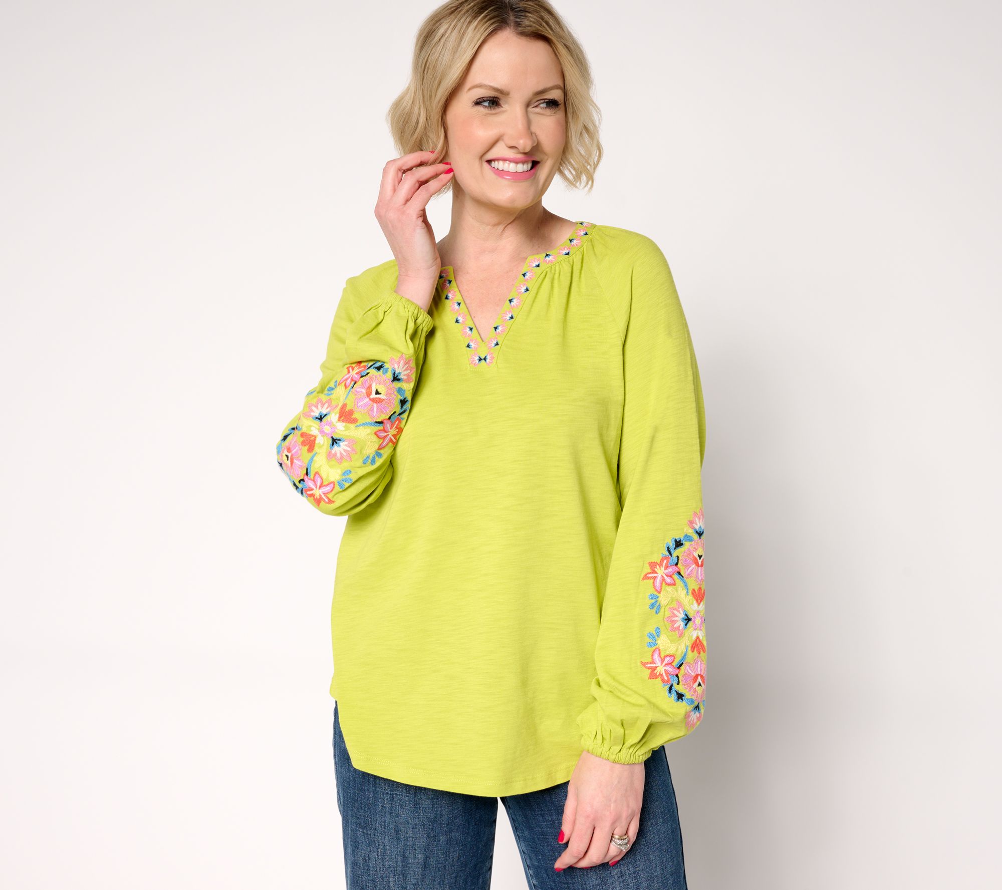 "As Is" Belle Boho by Kim Gravel Slub Knit Exotique Floral Top