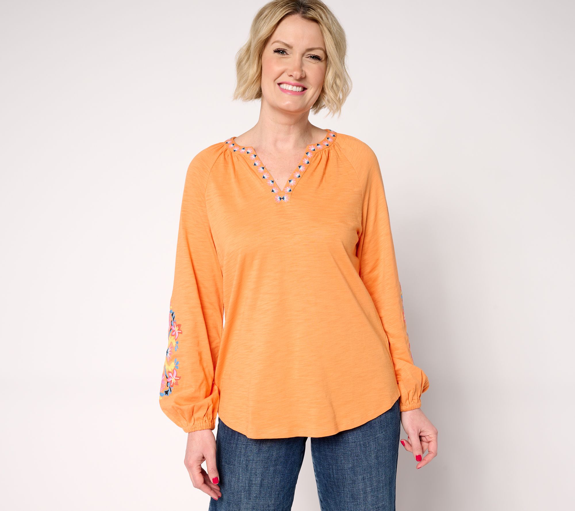 "As Is" Belle Boho by Kim Gravel Slub Knit Exotique Floral Top