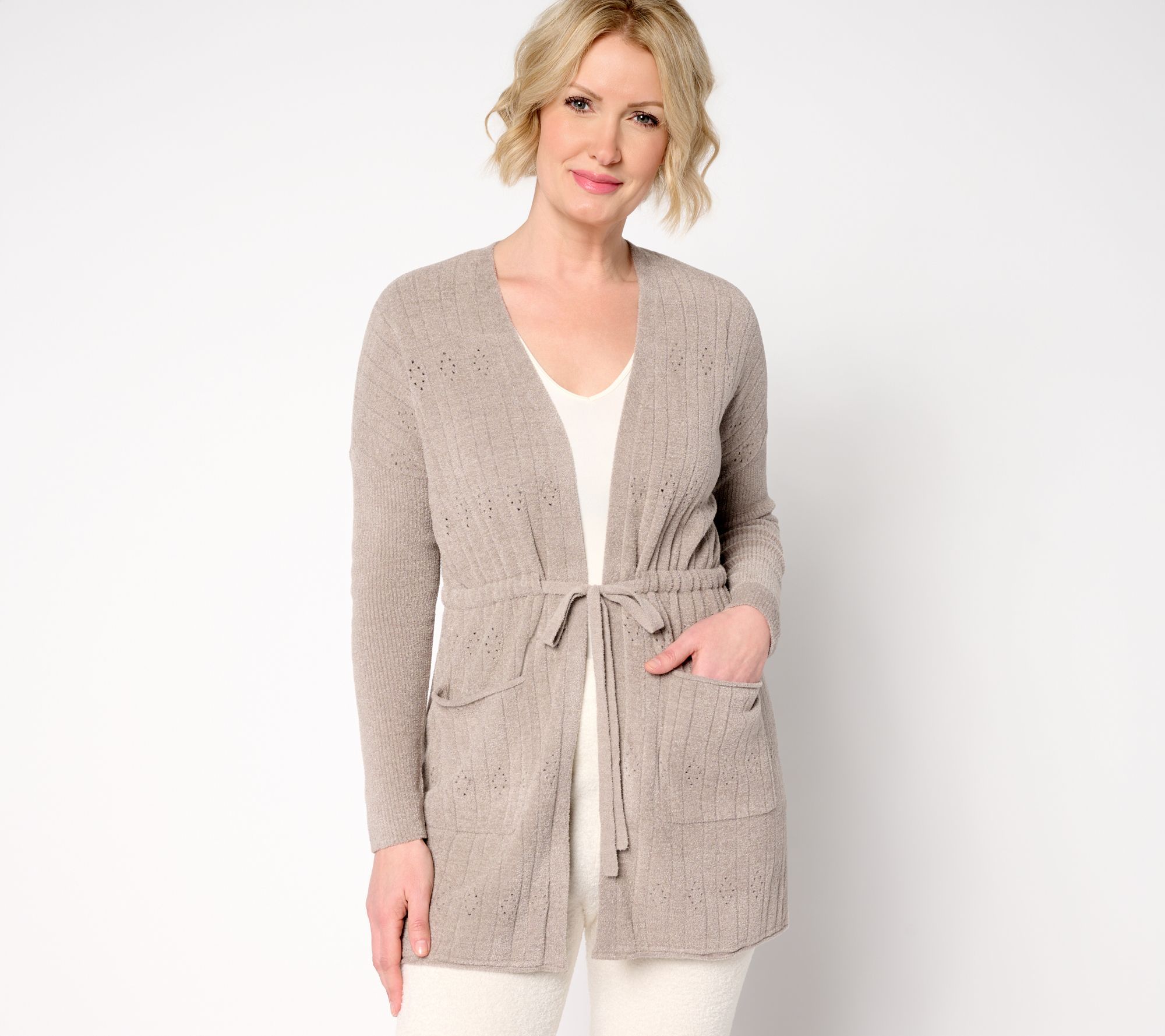 "As Is" Barefoot Dreams CozyChic Ultra Diamond Pointelle Cardi