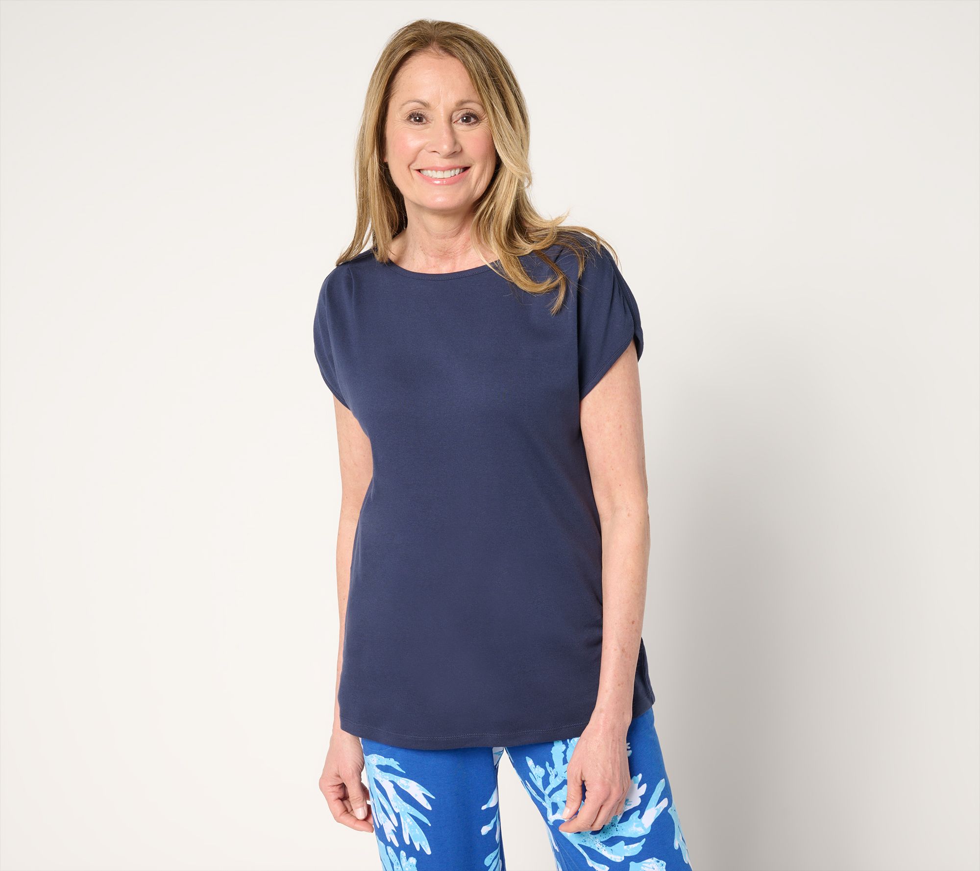 "As Is" Denim & Co. Essentials 100% Cotton Rib Boat Neck Dolman Top