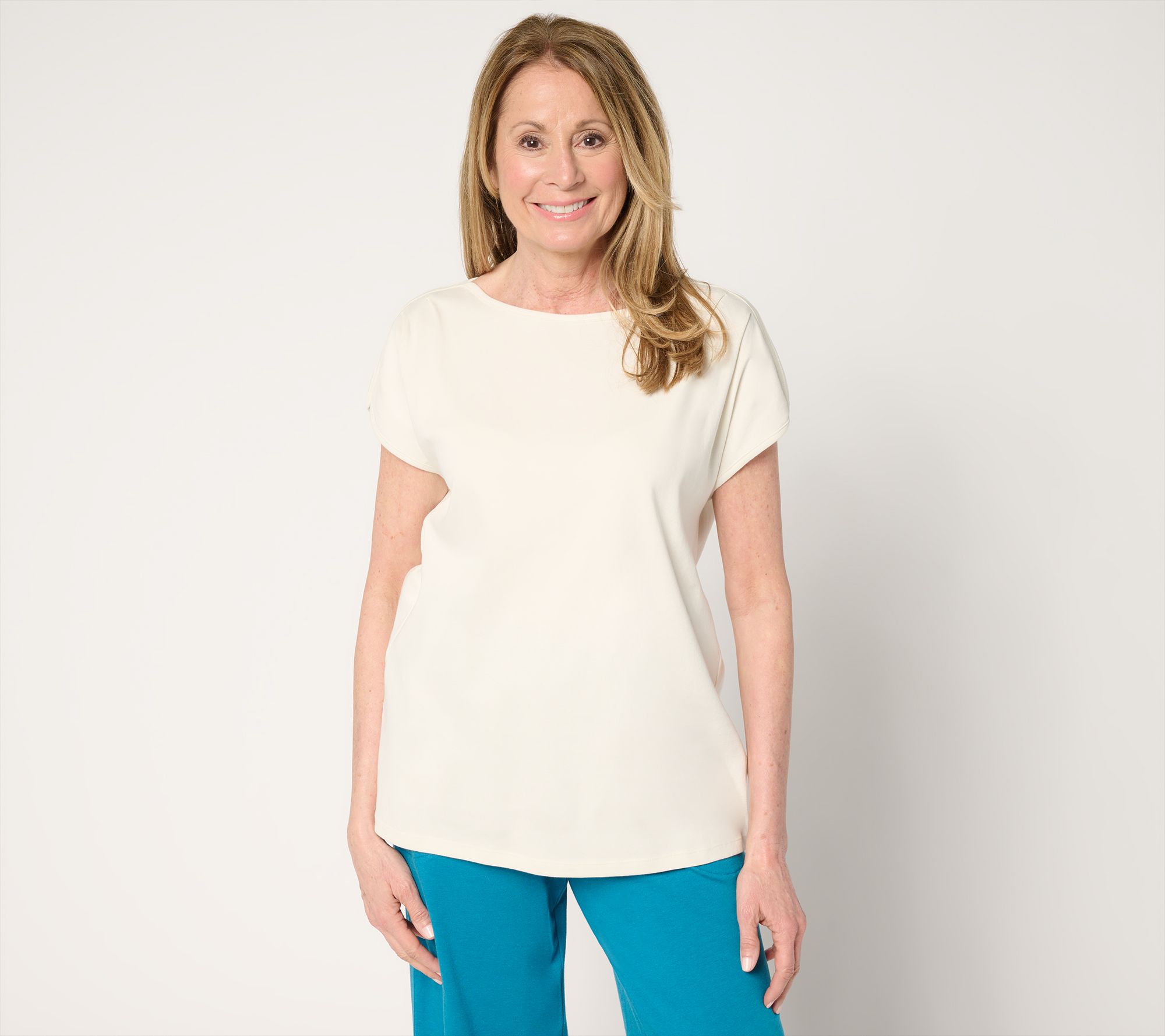 "As Is" Denim & Co. Essentials 100% Cotton Rib Boat Neck Dolman Top