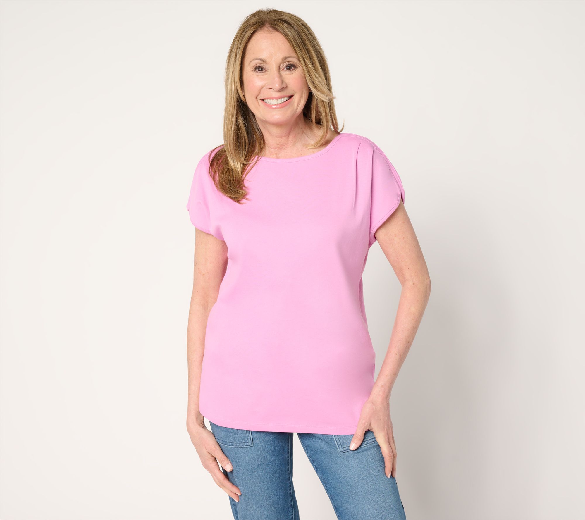 "As Is" Denim & Co. Essentials 100% Cotton Rib Boat Neck Dolman Top