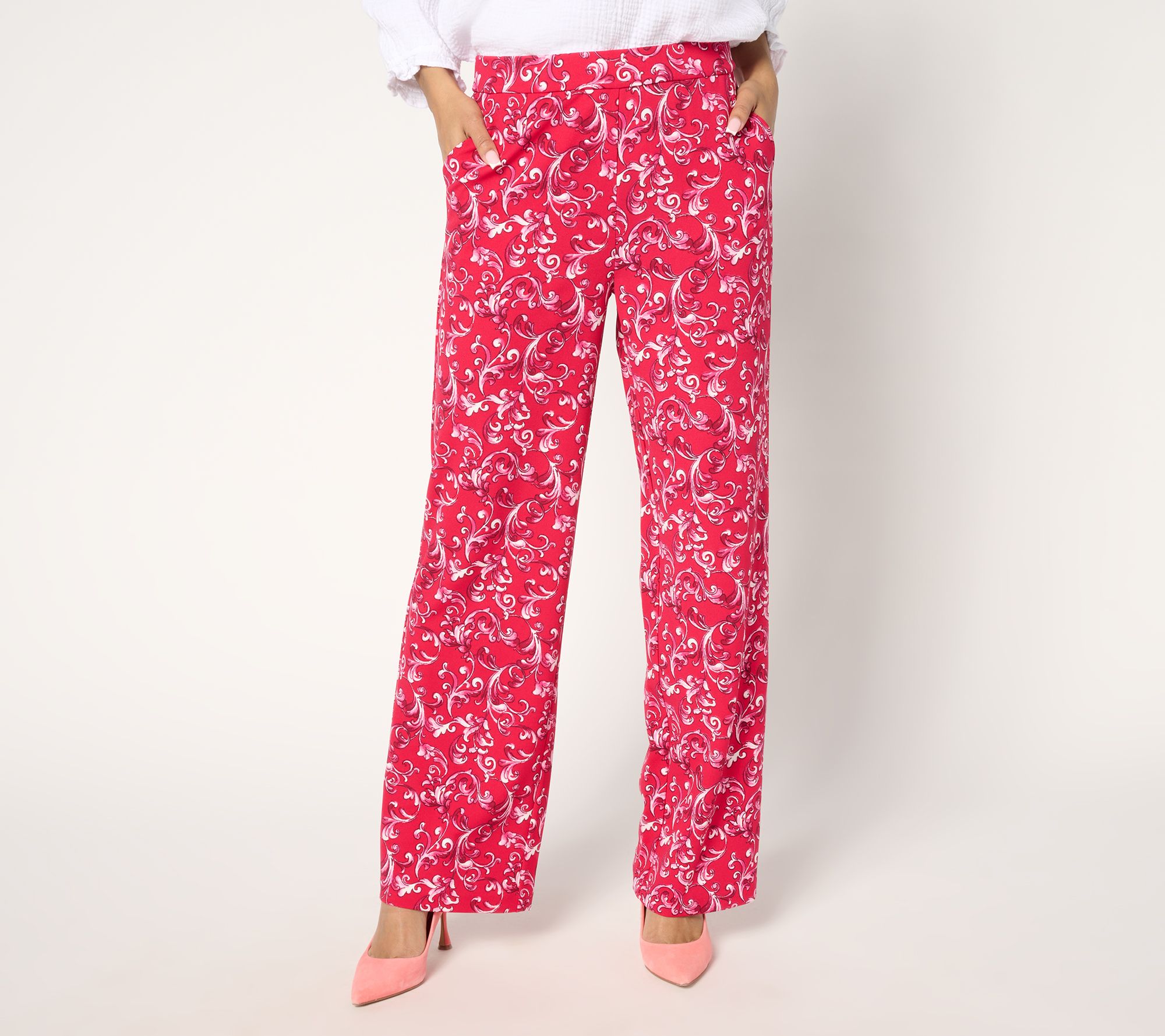 "As Is" Isaac Mizrahi Live! Reg Printed Scuba Crepe Straight Pants