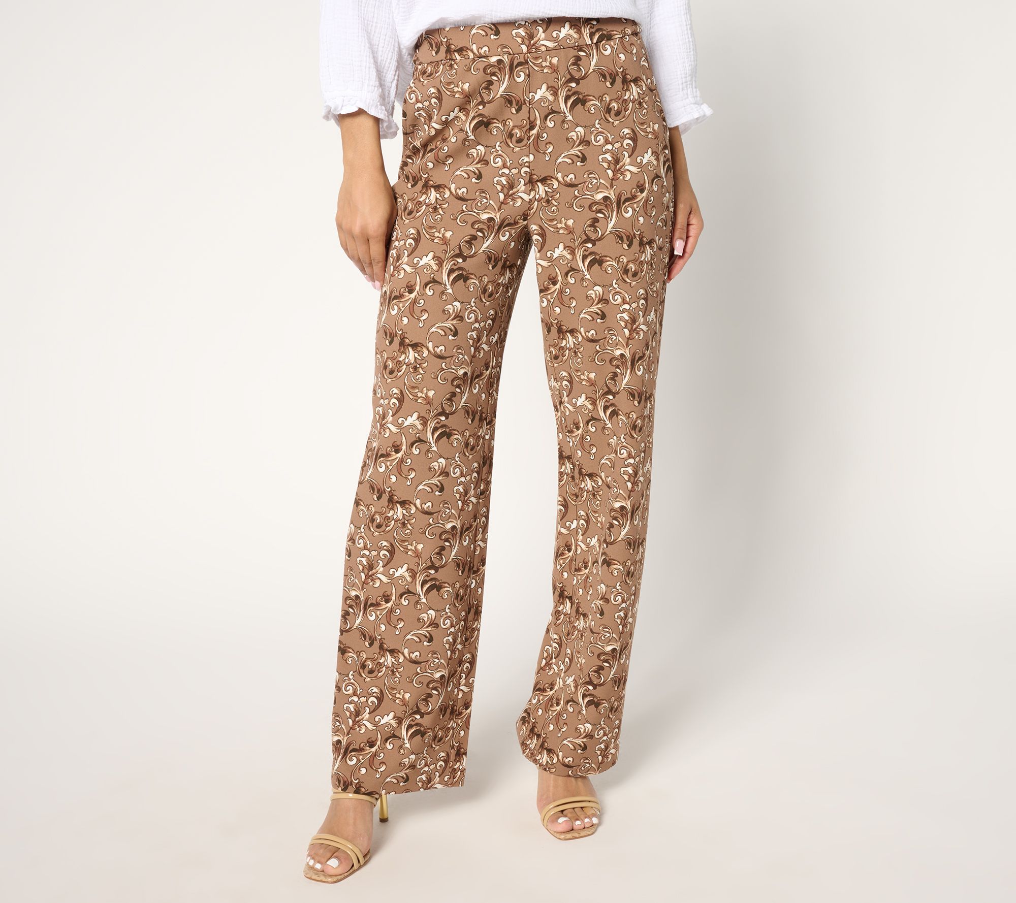 "As Is" Isaac Mizrahi Live! Reg Printed Scuba Crepe Straight Pants