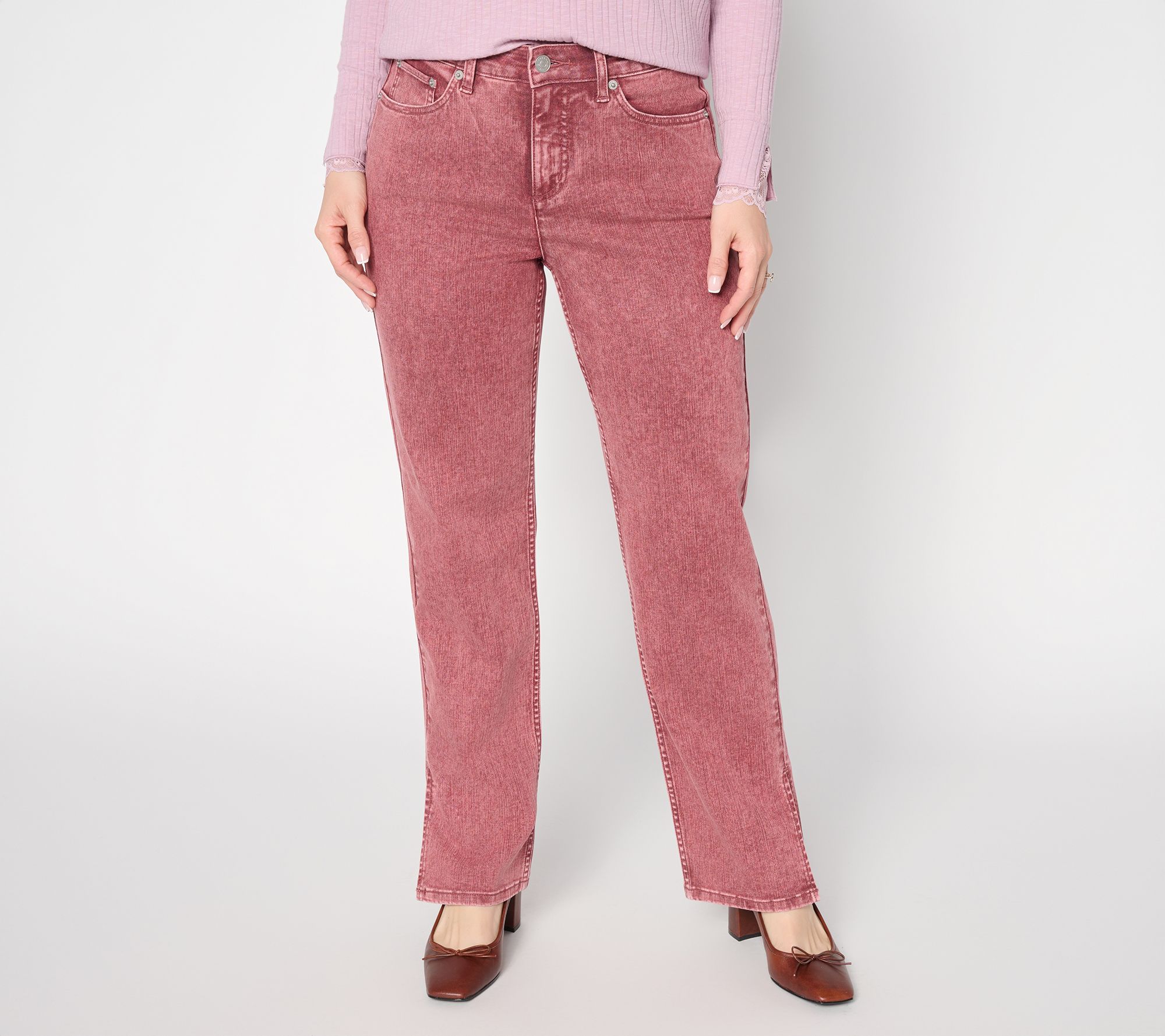 LOGO by Lori Goldstein Petite Full Length Straight Hem Split Jeans