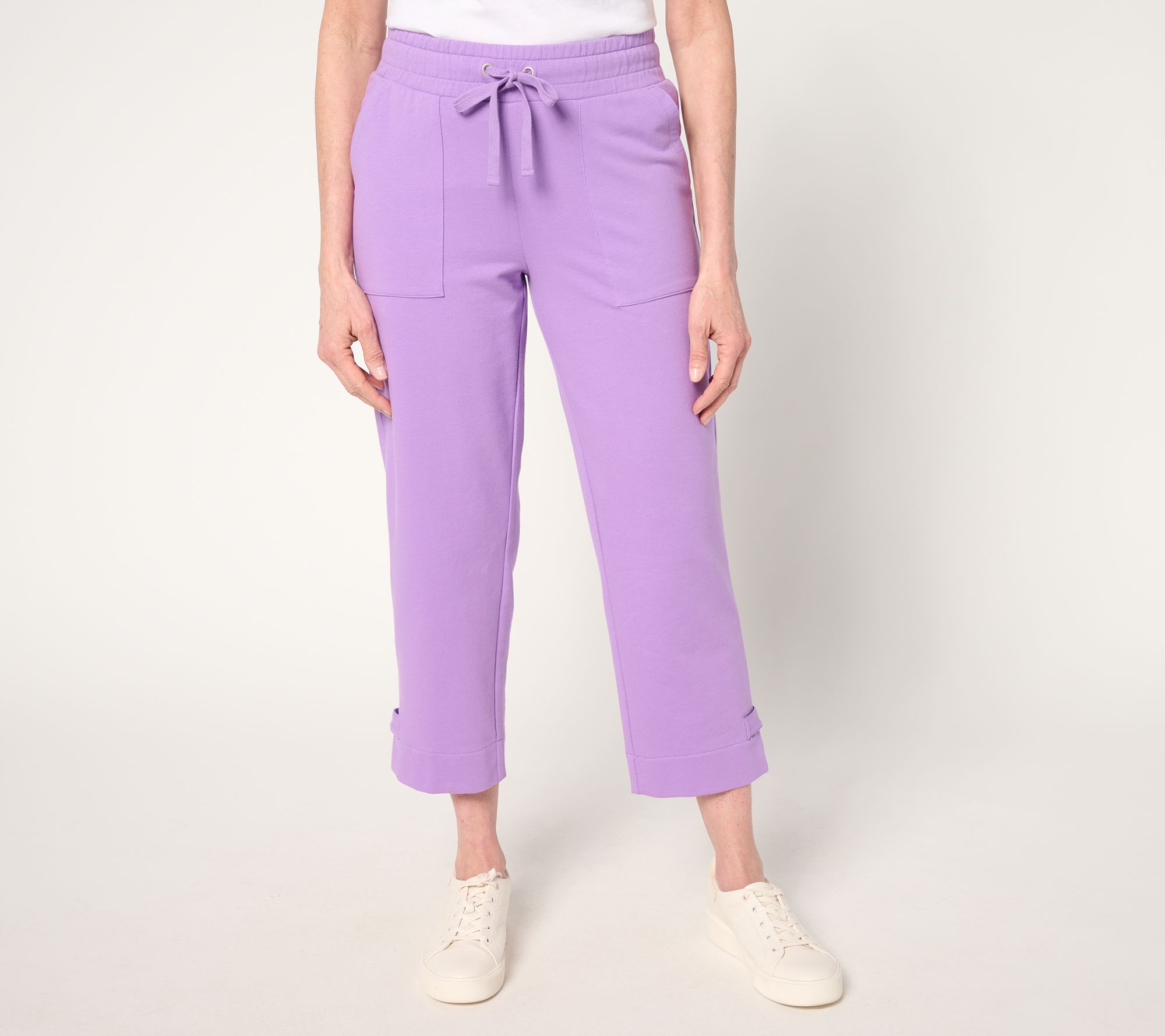 "As Is" Sport Savvy Regular French Terry Capri Pant with Button Tab Hem