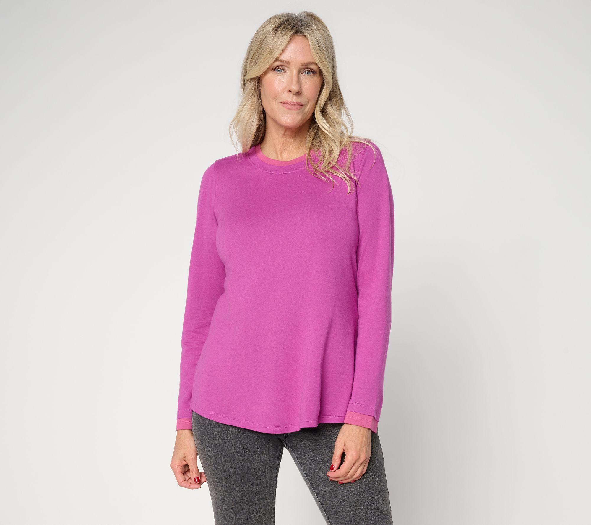 LOGO Principles by Lori Goldstein Double Layer Long Sleeve Top
