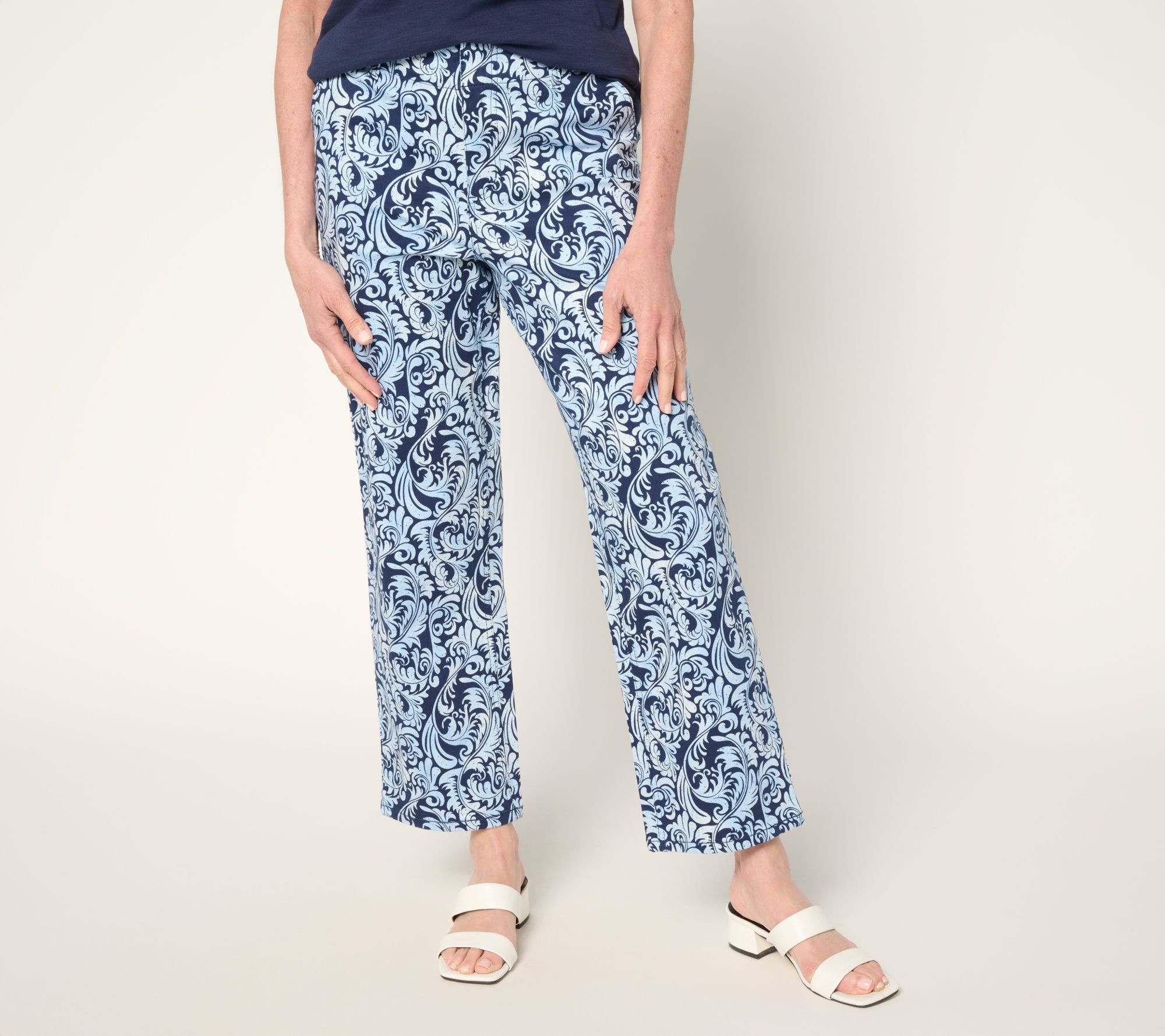 "As Is" Susan Graver Regular Printed Denim Full Leg Ankle Jean