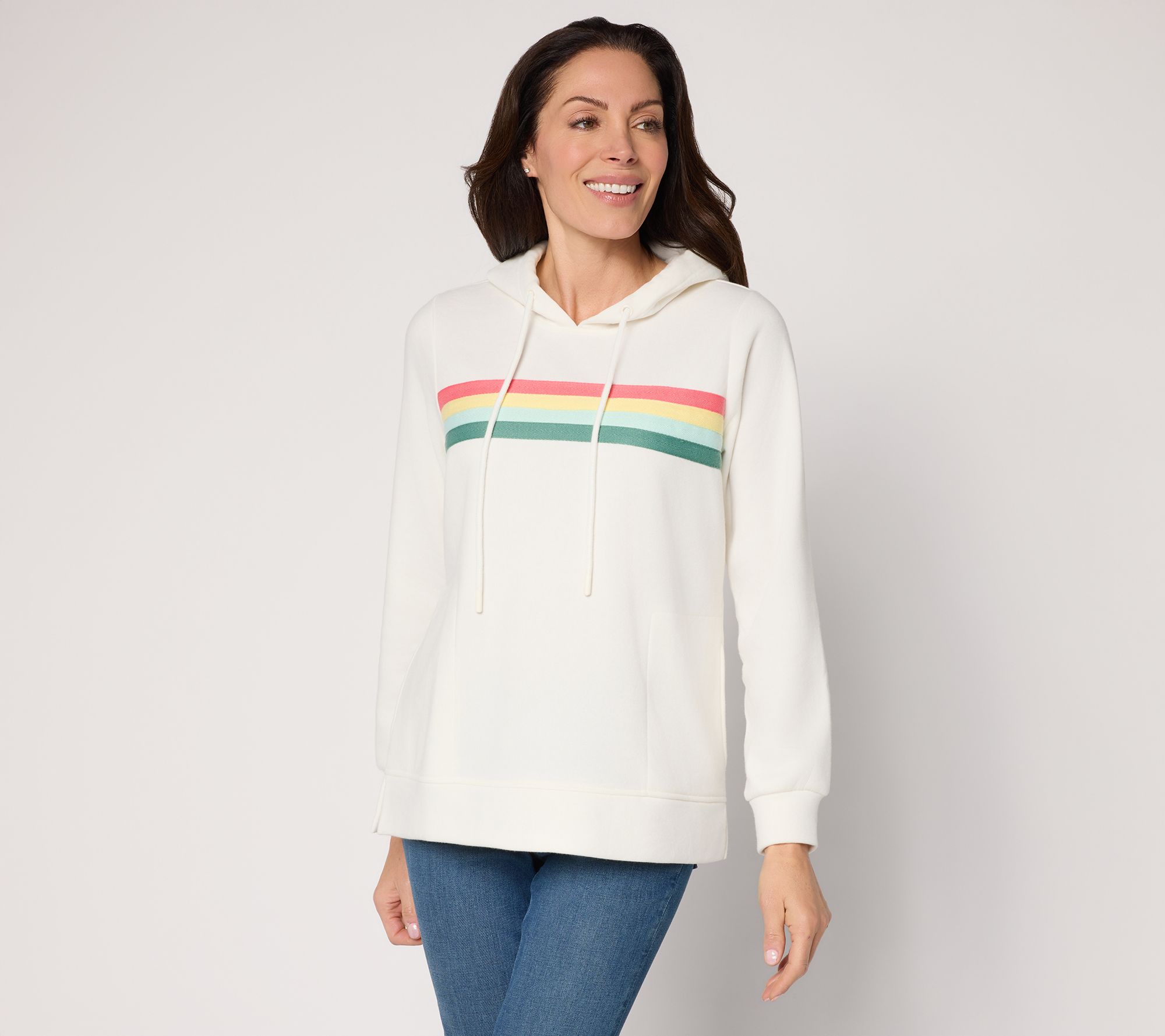 Belle by Kim Gravel Sponge Fleece Sporty Stripe Hoodie