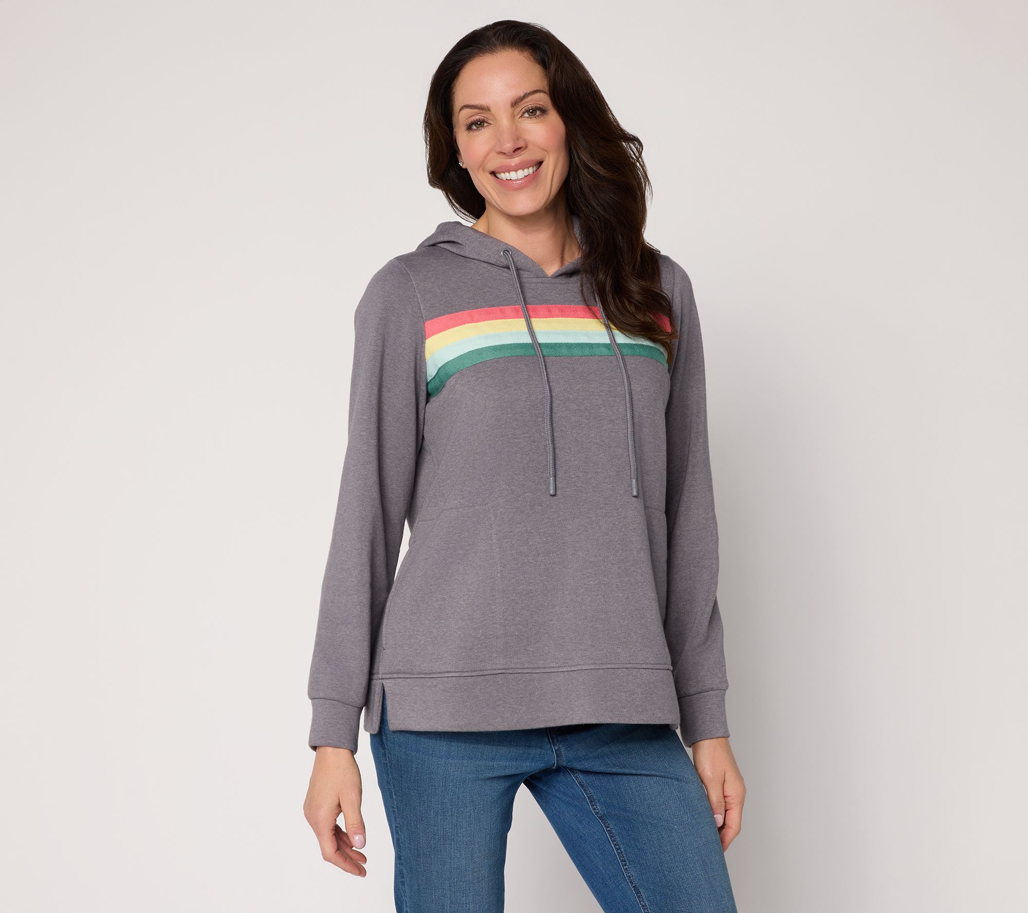 Belle by Kim Gravel Sponge Fleece Sporty Stripe Hoodie