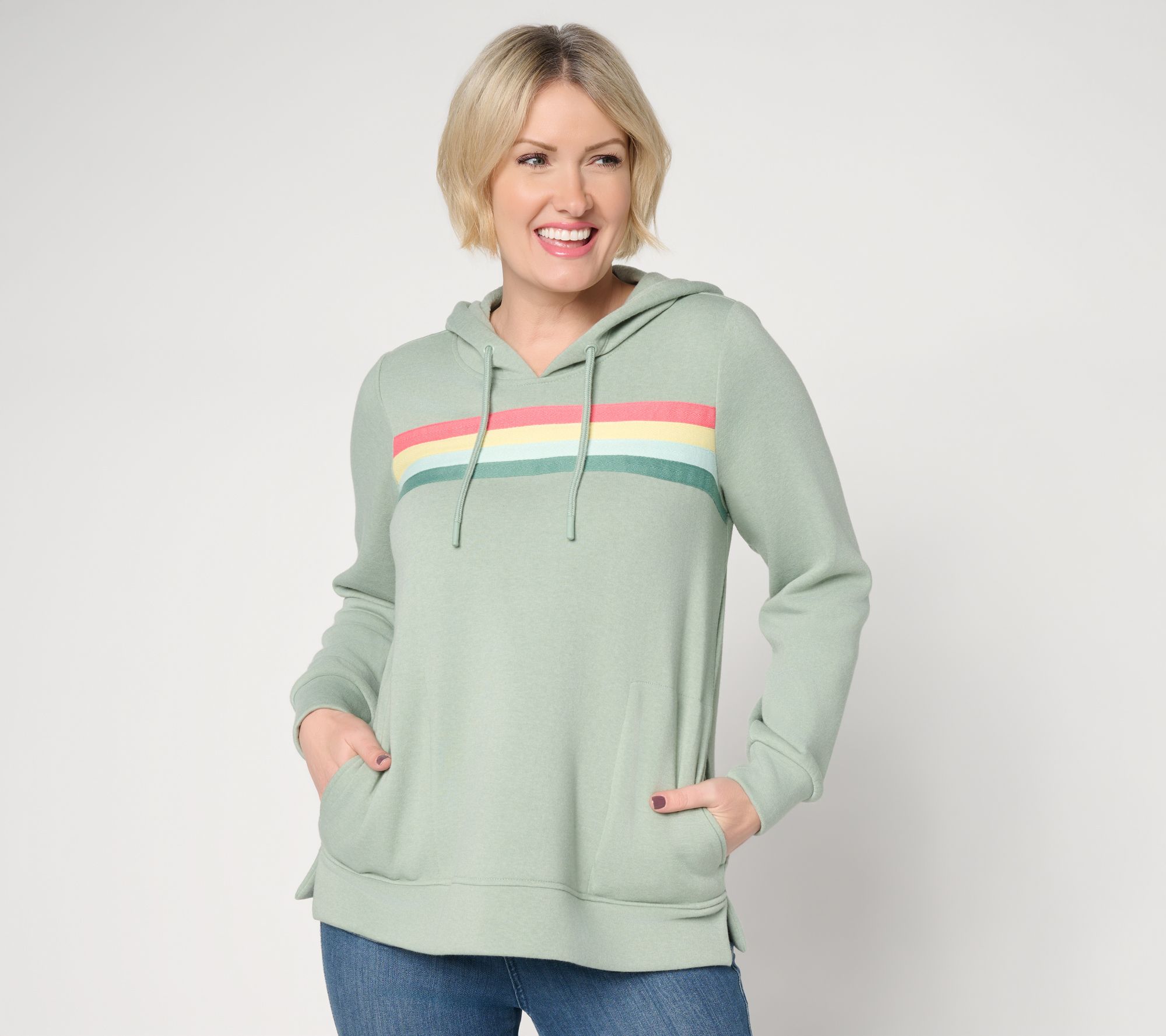 Belle by Kim Gravel Sponge Fleece Sporty Stripe Hoodie