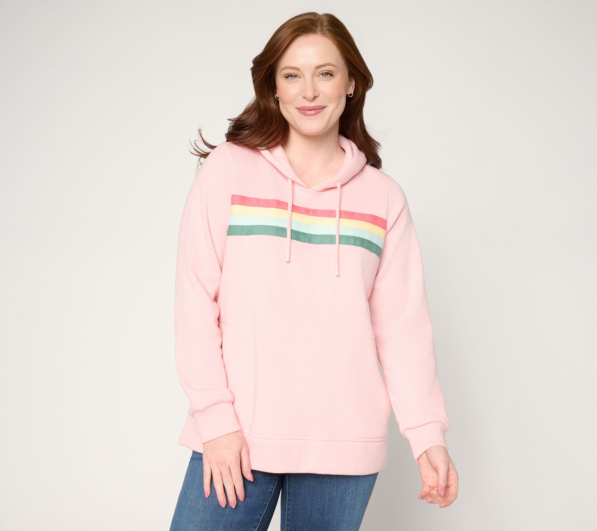Belle by Kim Gravel Sponge Fleece Sporty Stripe Hoodie