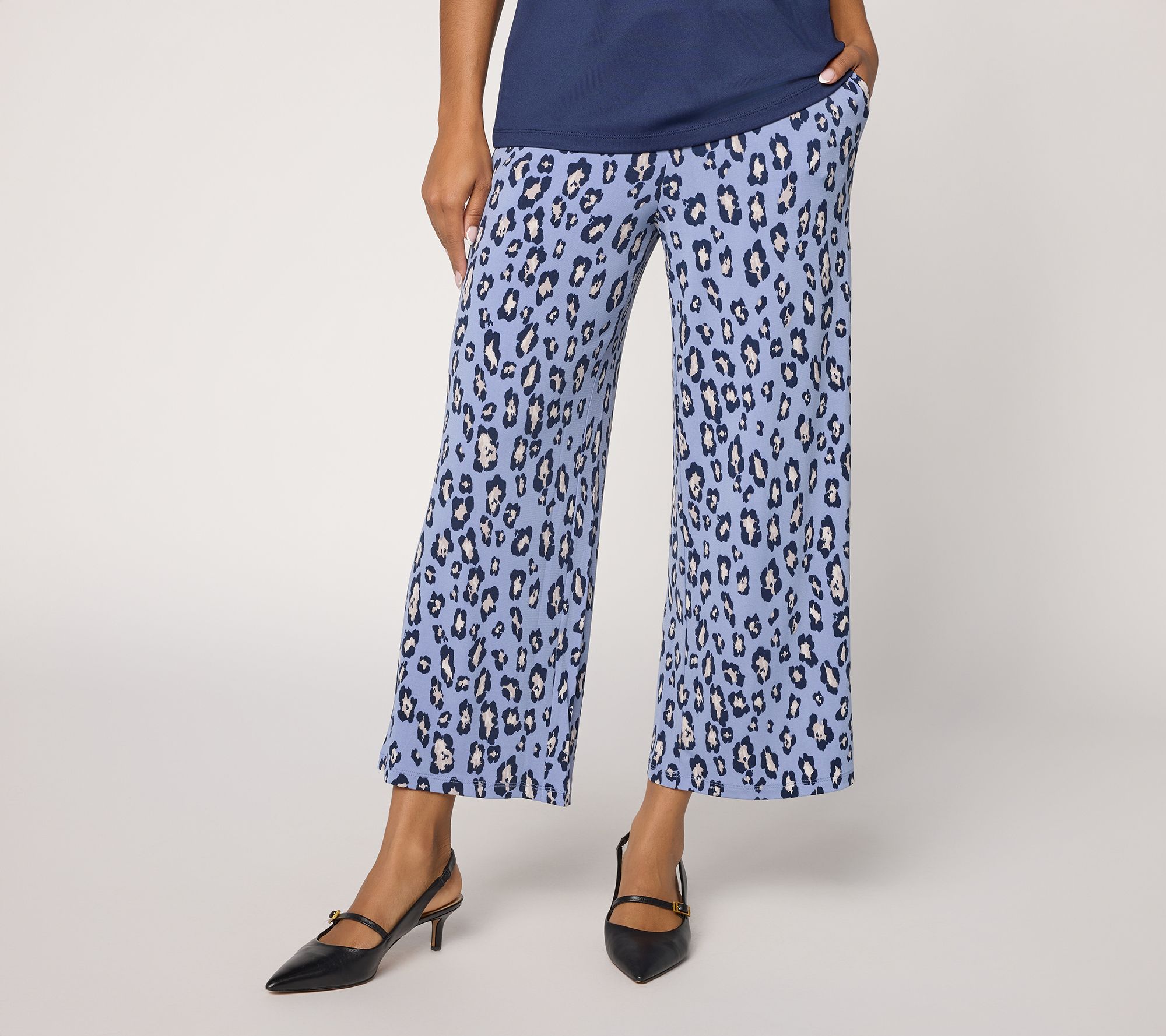  Susan Graver Printed Liquid Knit Wide-Leg Crop Pants - A715661