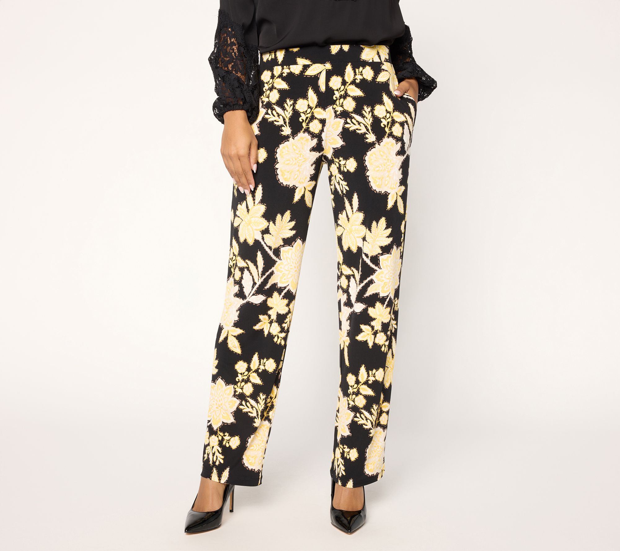 Susan Graver Petite Printed Liquid Knit Straight Leg Pants