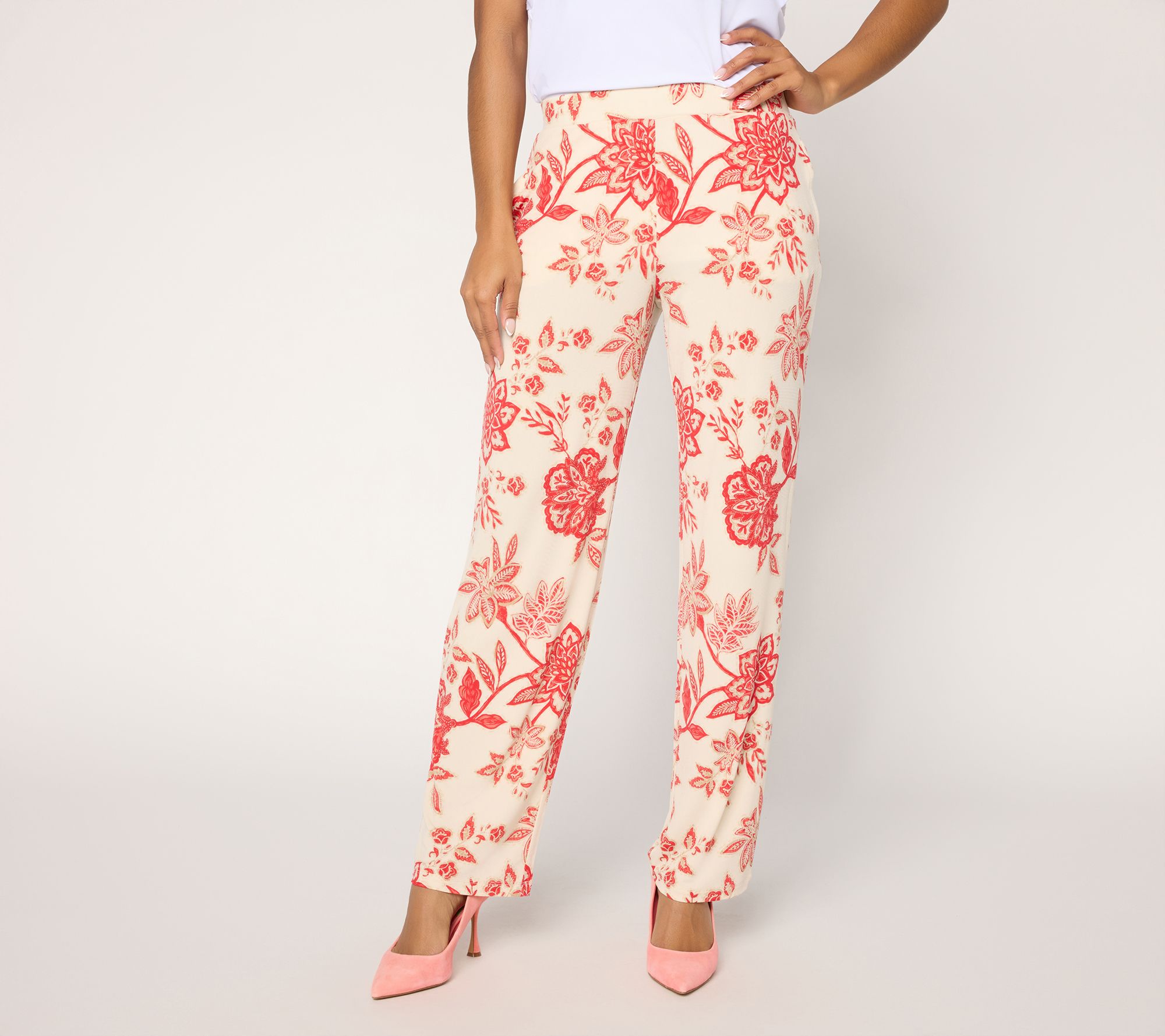 Susan Graver Petite Printed Liquid Knit Straight Leg Pants