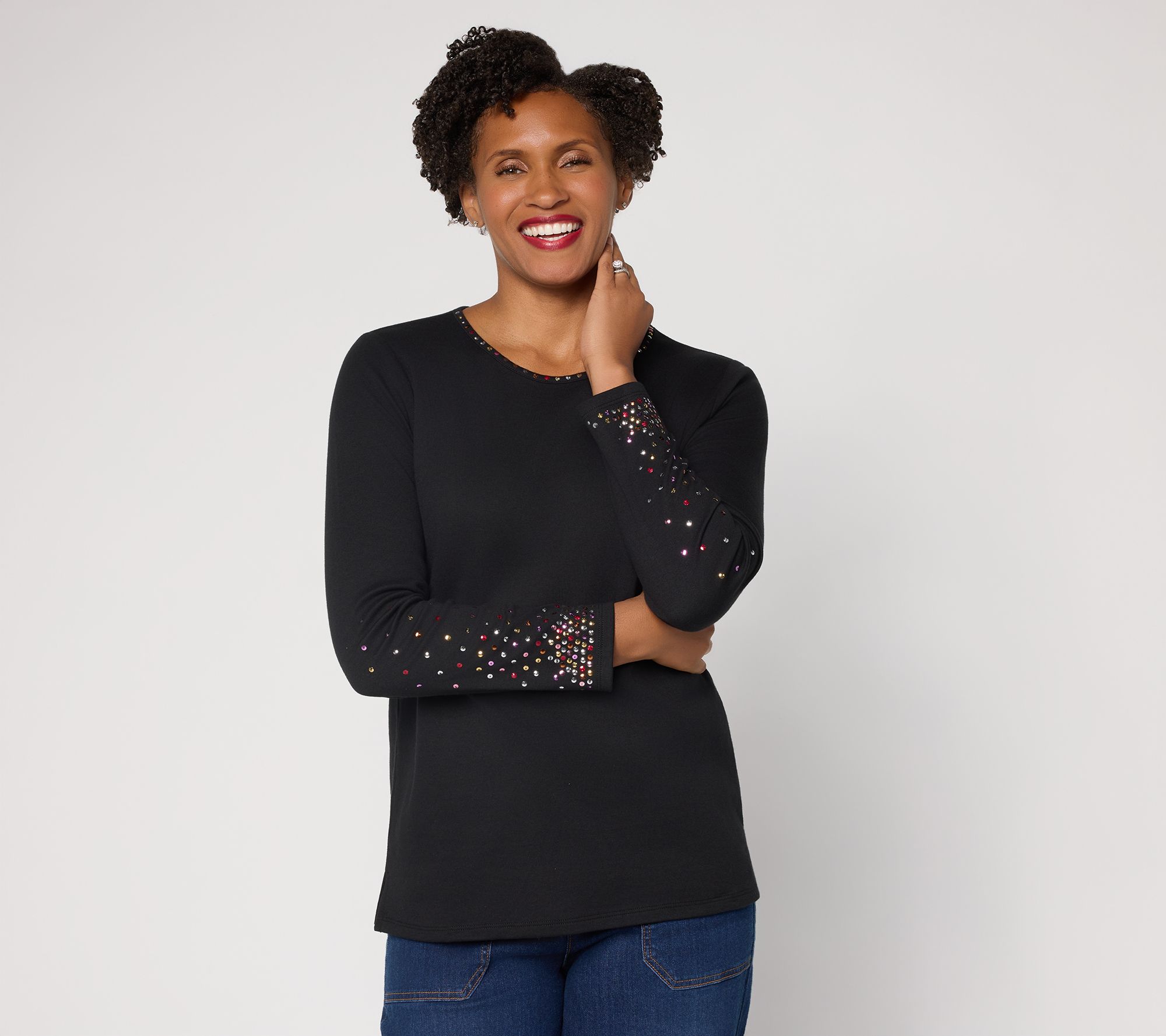 Quacker Factory Champagne Bubbles Sequin Sleeve Top